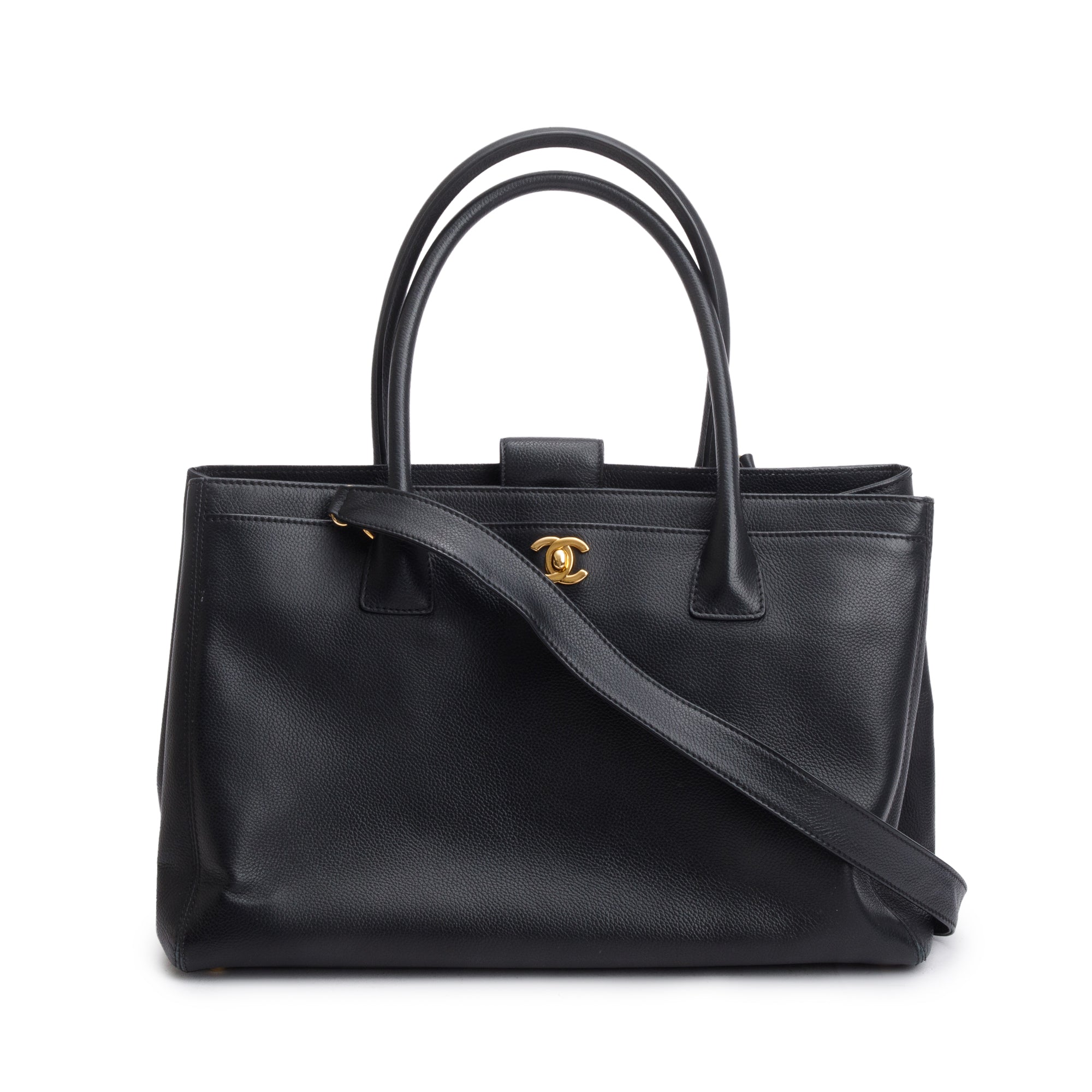 Chanel Black Caviar Leather Medium Executive Cerf Tote w/ Pouch & Strap