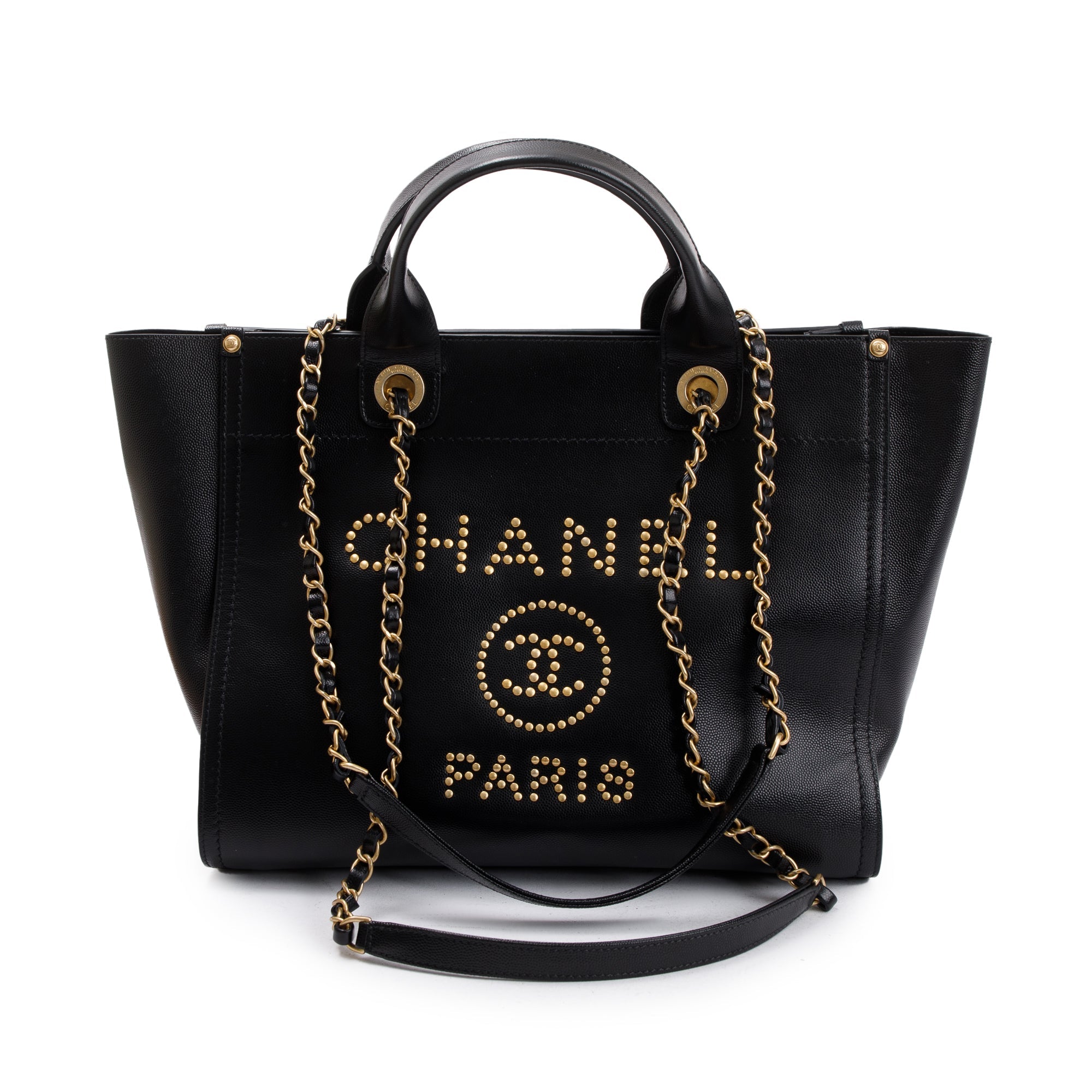 Chanel Black Caviar Leather Medium Studded Deauville Tote w/ Box
