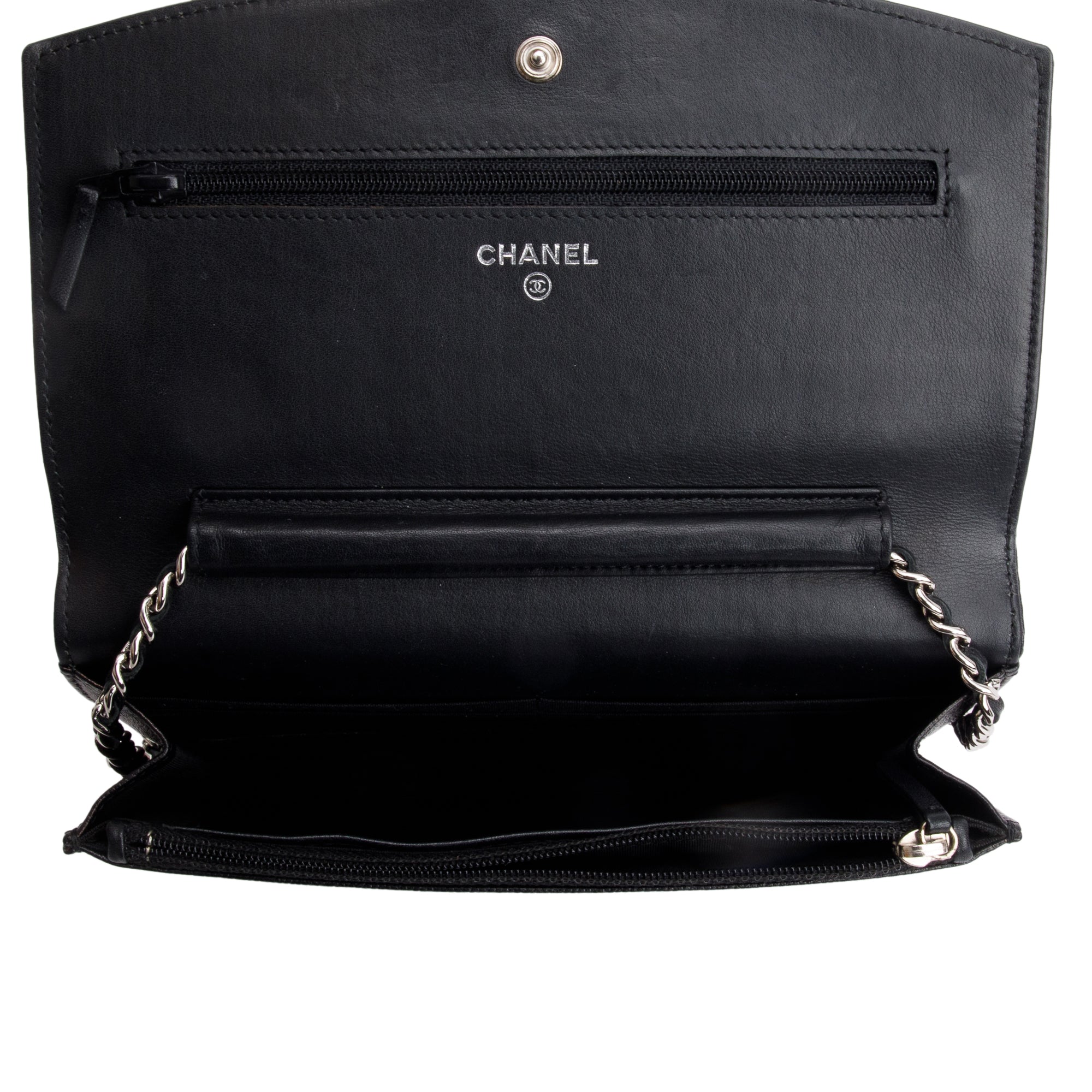 Chanel Black Caviar Leather Sevruga Wallet on Chain w/ Box & Authenticity Card