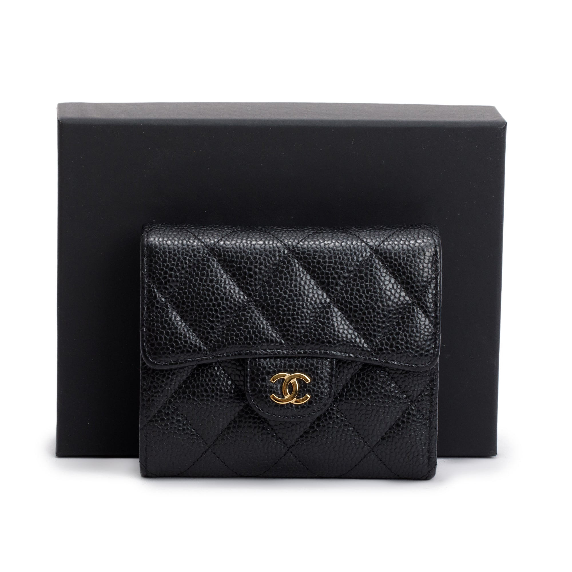 Chanel Black Caviar Leather Small Classic Flap Wallet w/ Box