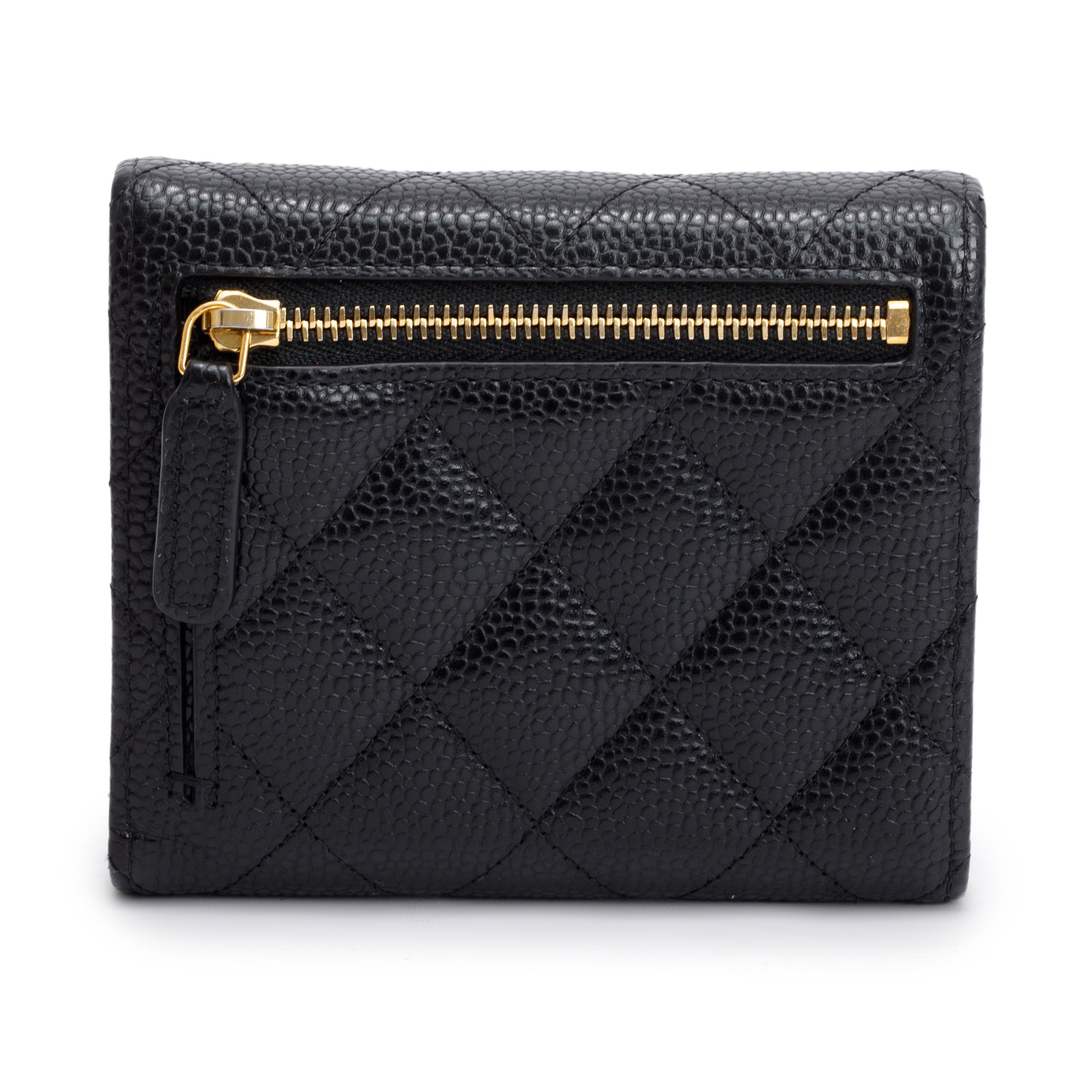 Chanel Black Caviar Leather Small Classic Flap Wallet w/ Box