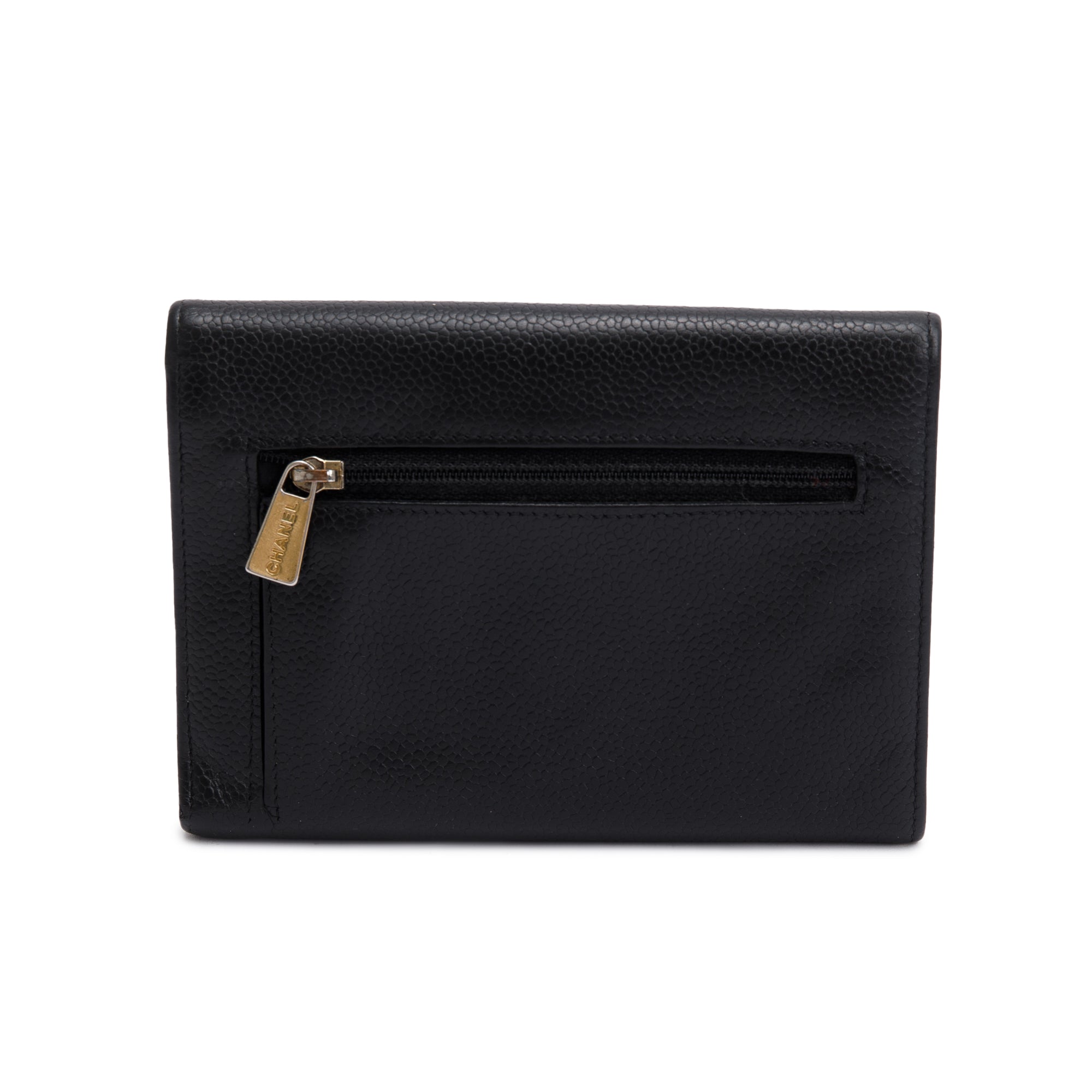 Chanel Black Caviar Leather Timeless Trifold Compact Wallet