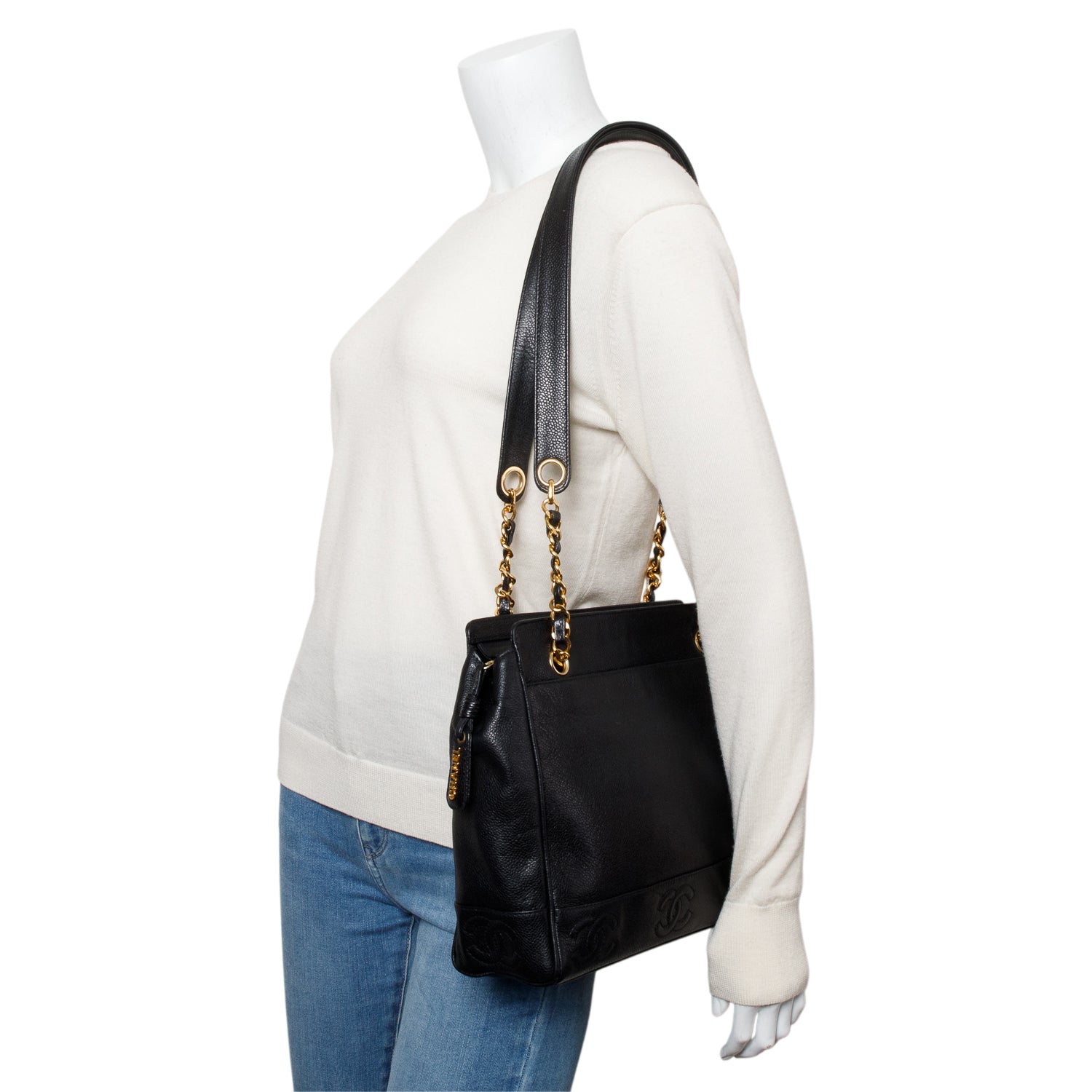 Chanel Black Caviar Leather Triple CC Tote