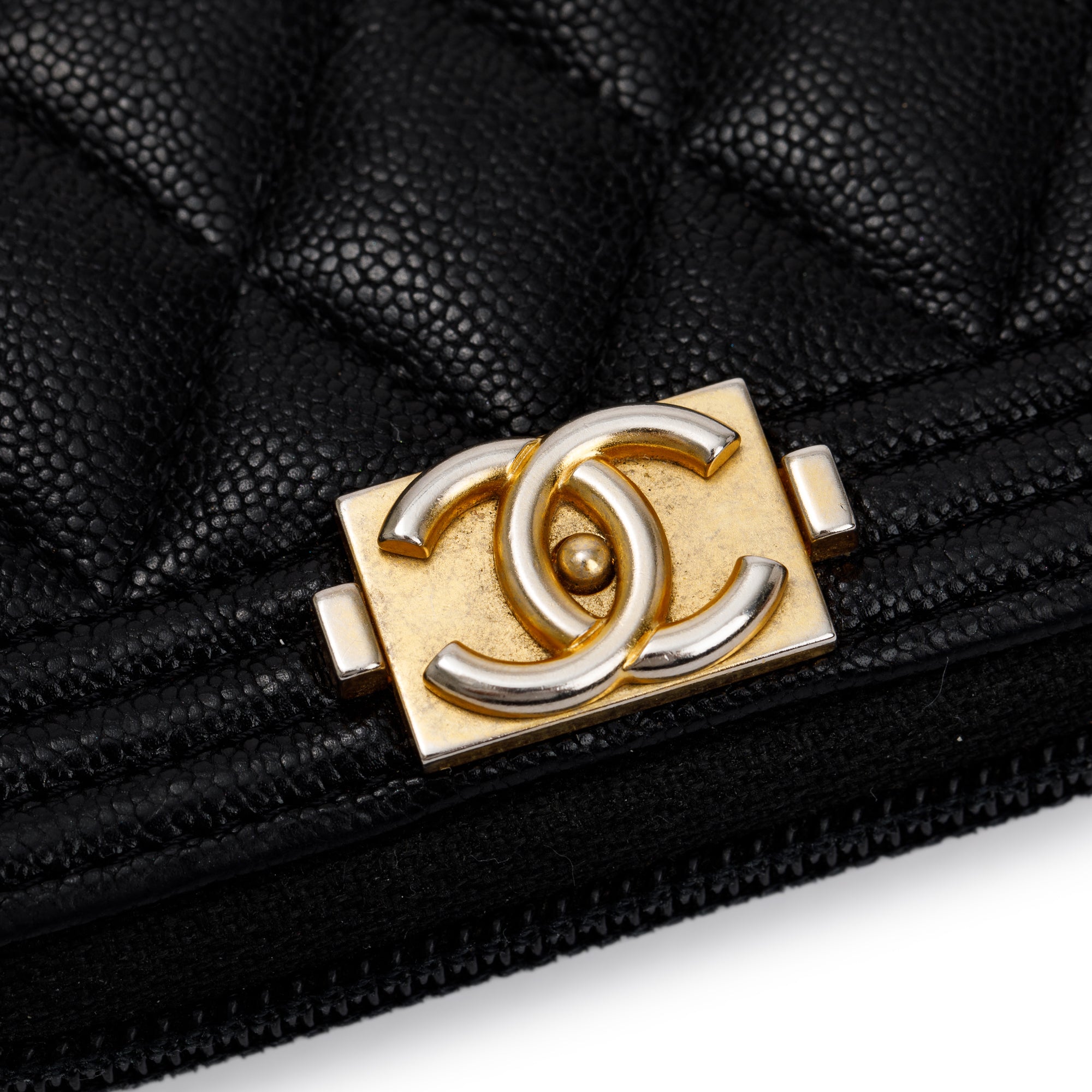 Chanel Black Caviar Leather Zip Around Boy Coin Purse