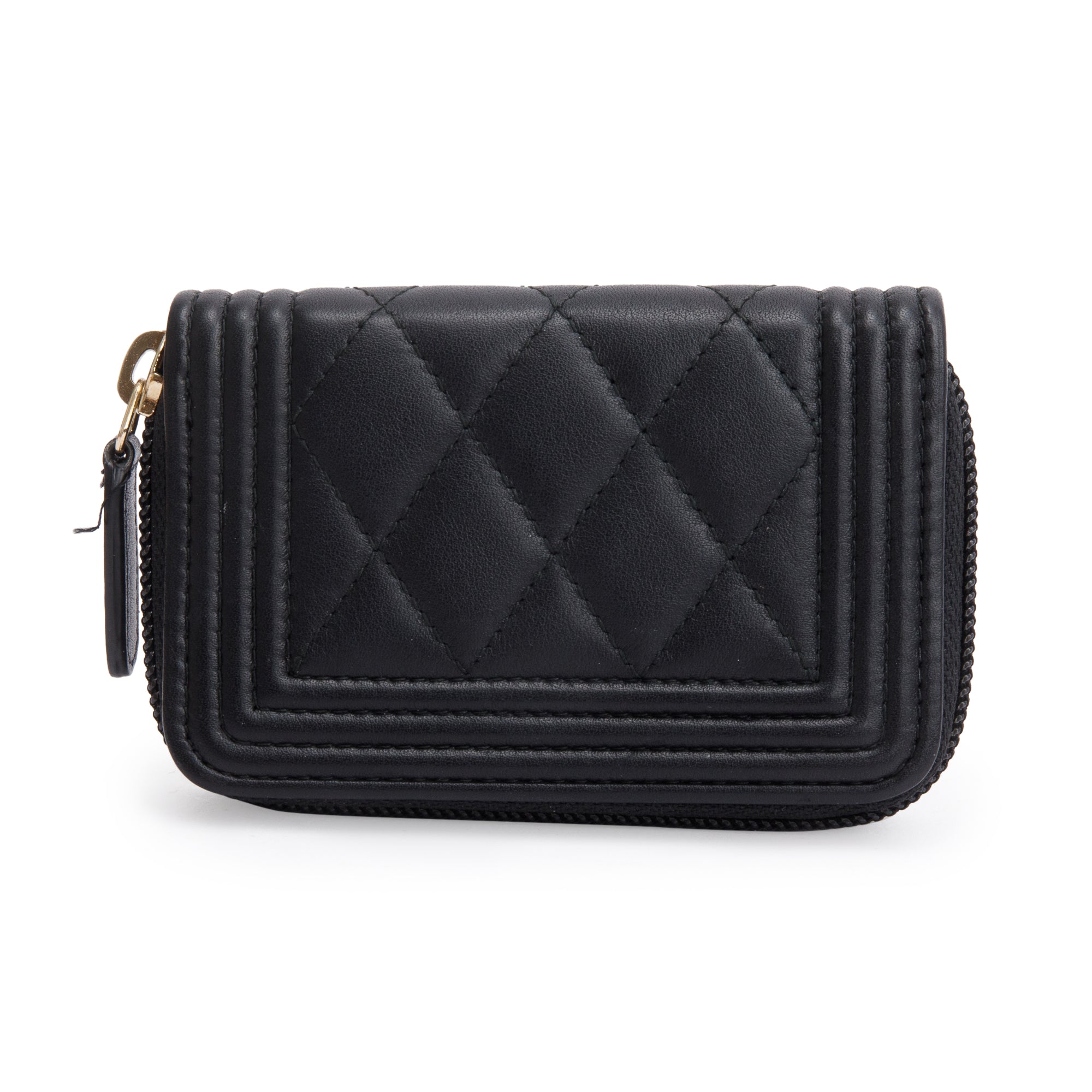 Chanel Black Caviar Leather Zip Around Boy Coin Purse w/ Box & Authenticity Card