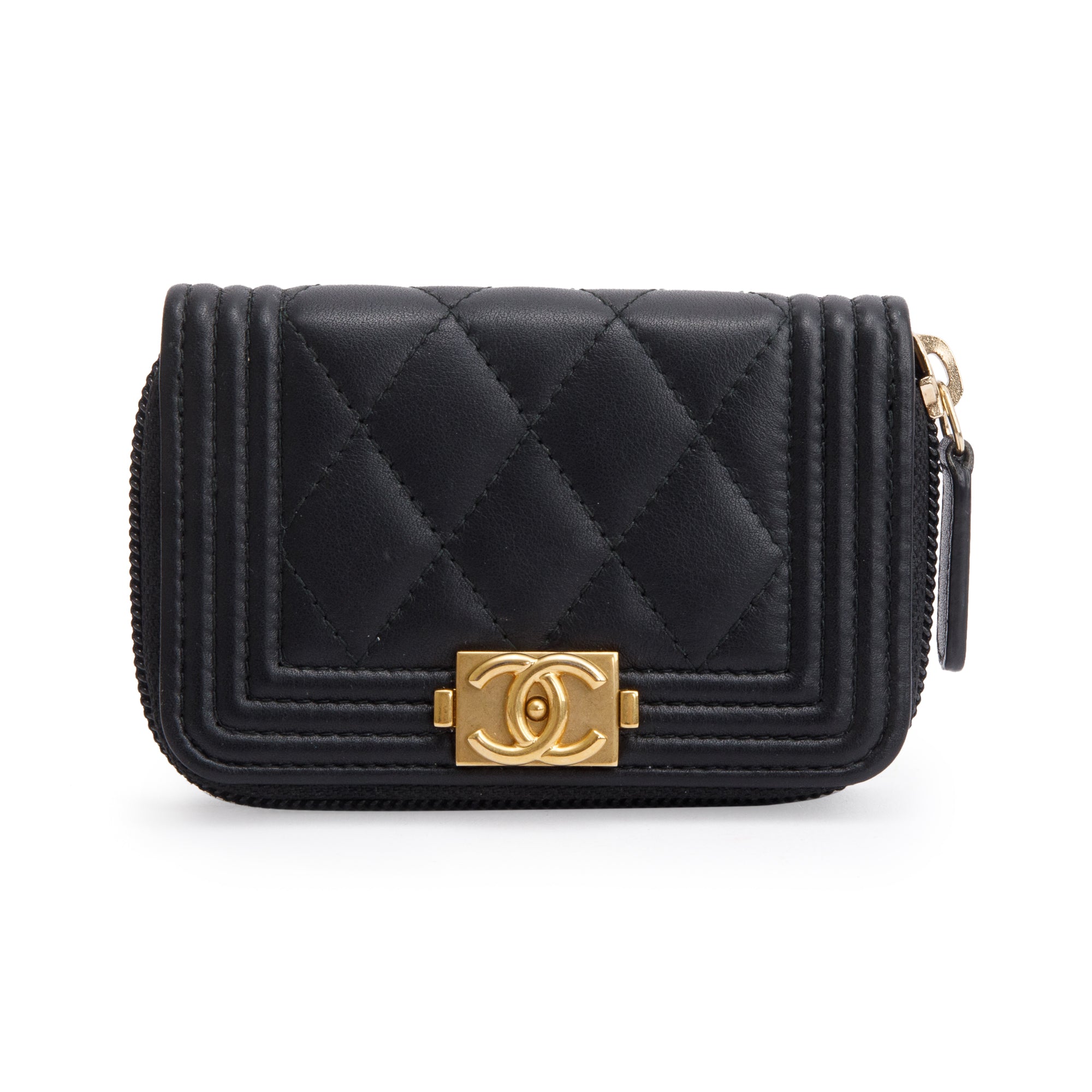 Chanel Black Caviar Leather Zip Around Boy Coin Purse w/ Box & Authenticity Card