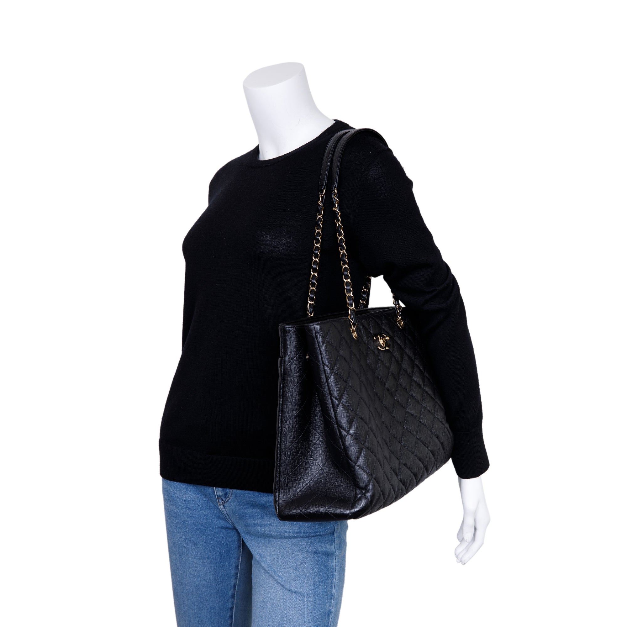 Chanel Black Caviar Quilted Large Classic Shopping Tote