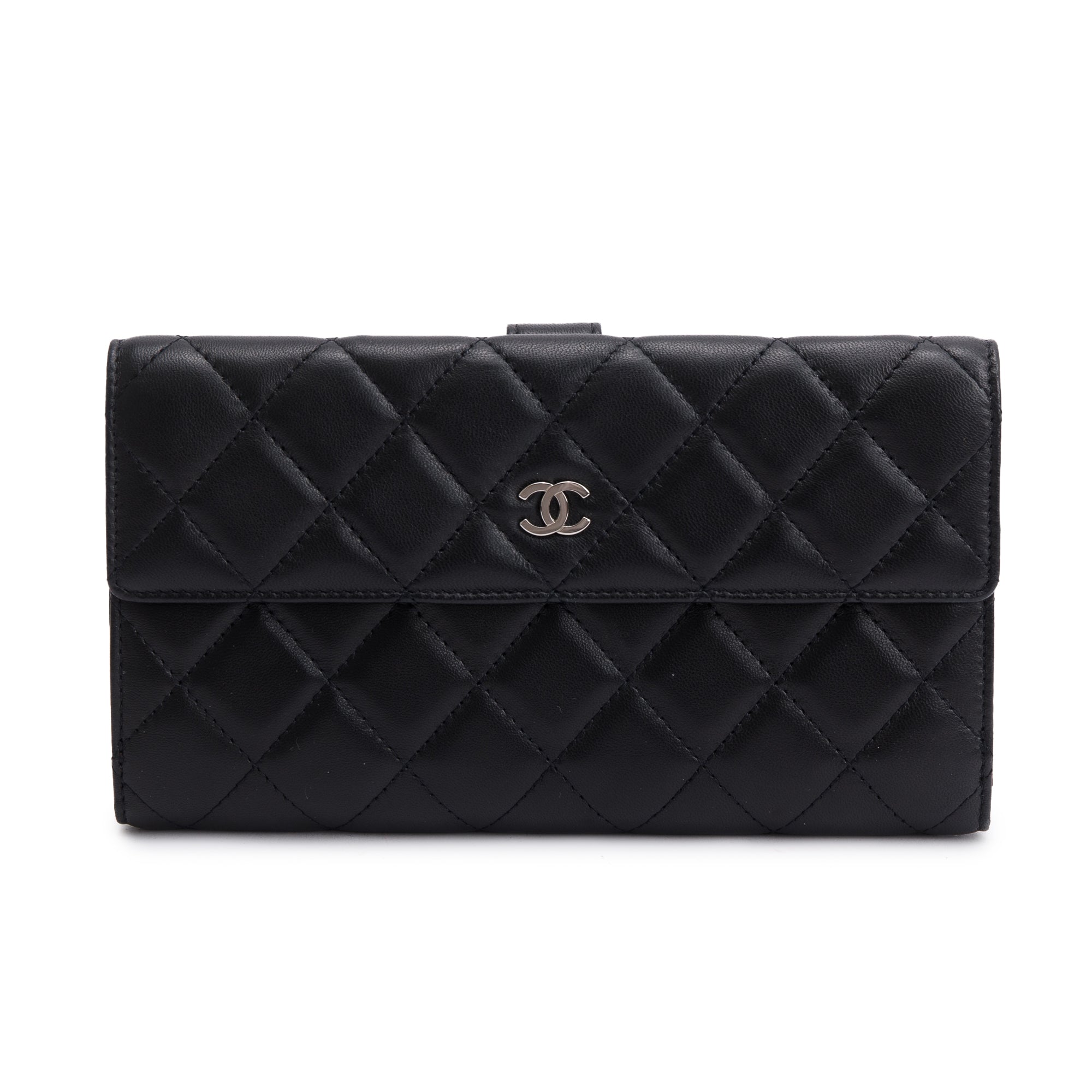 Chanel Black Caviar Quilted Leather CC Long Double Wallet w/ Box & Authenticity Card