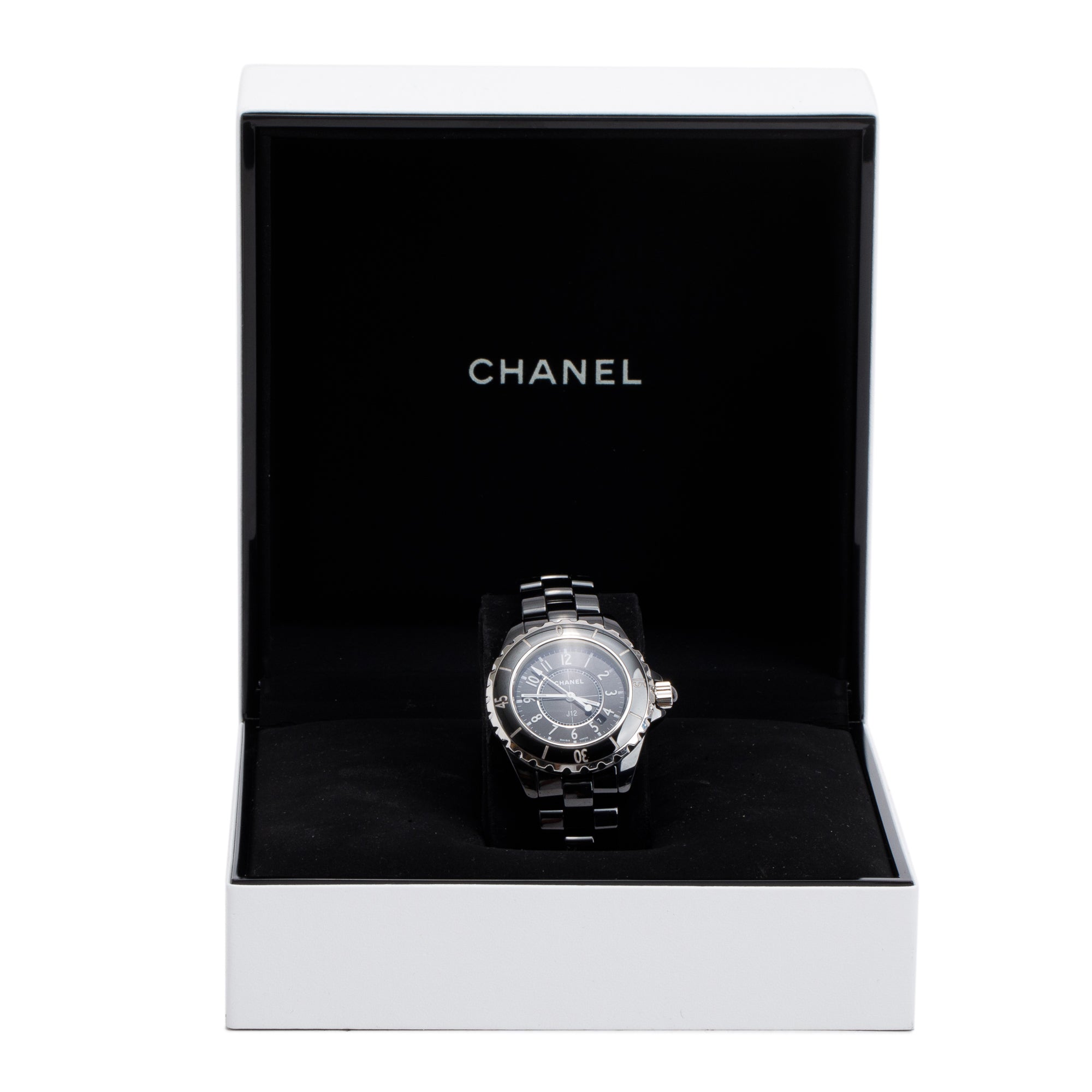 Chanel Black Ceramic 33 MM J12 Quartz Watch H0682 w/ Box