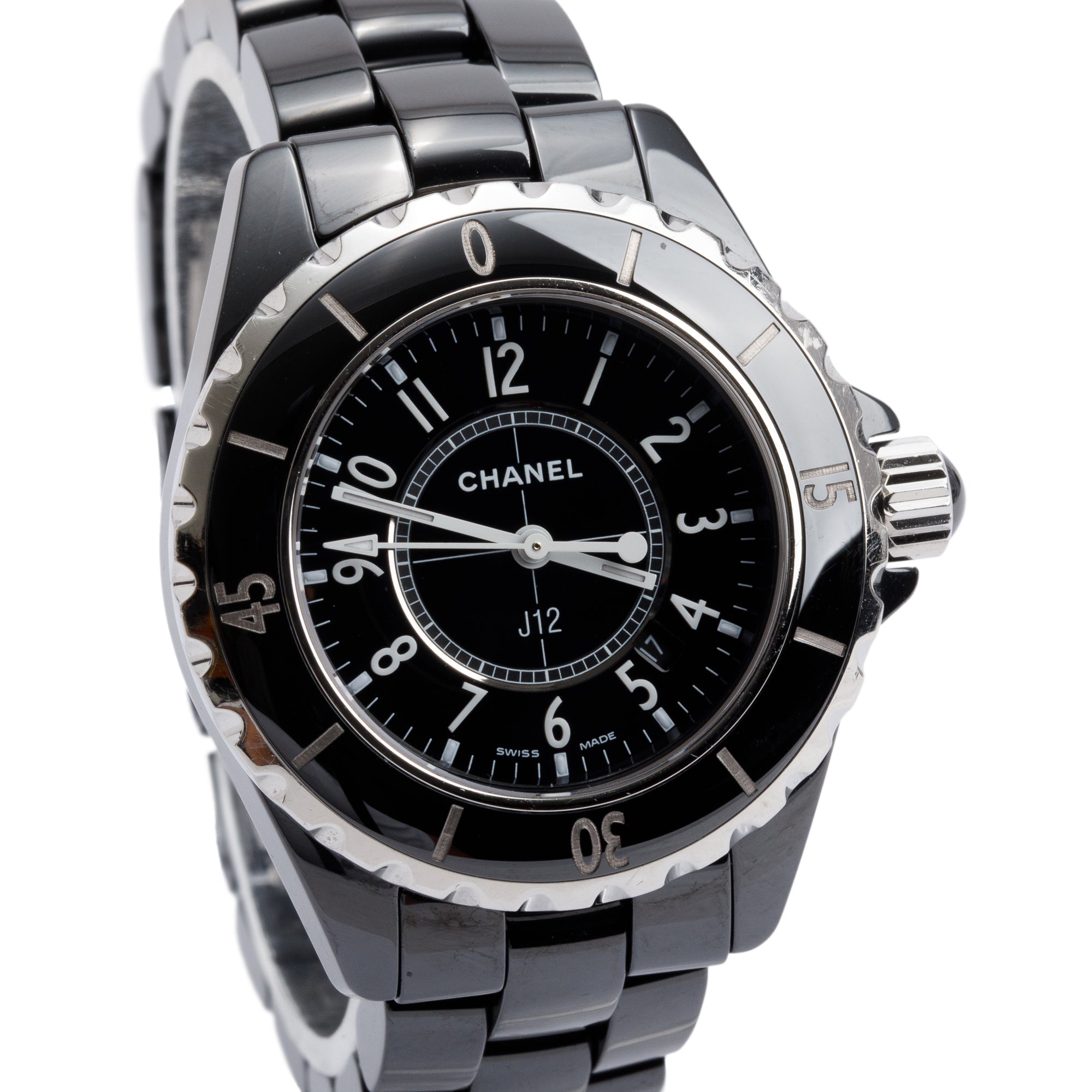 Chanel Black Ceramic 33 MM J12 Quartz Watch H0682 w/ Box