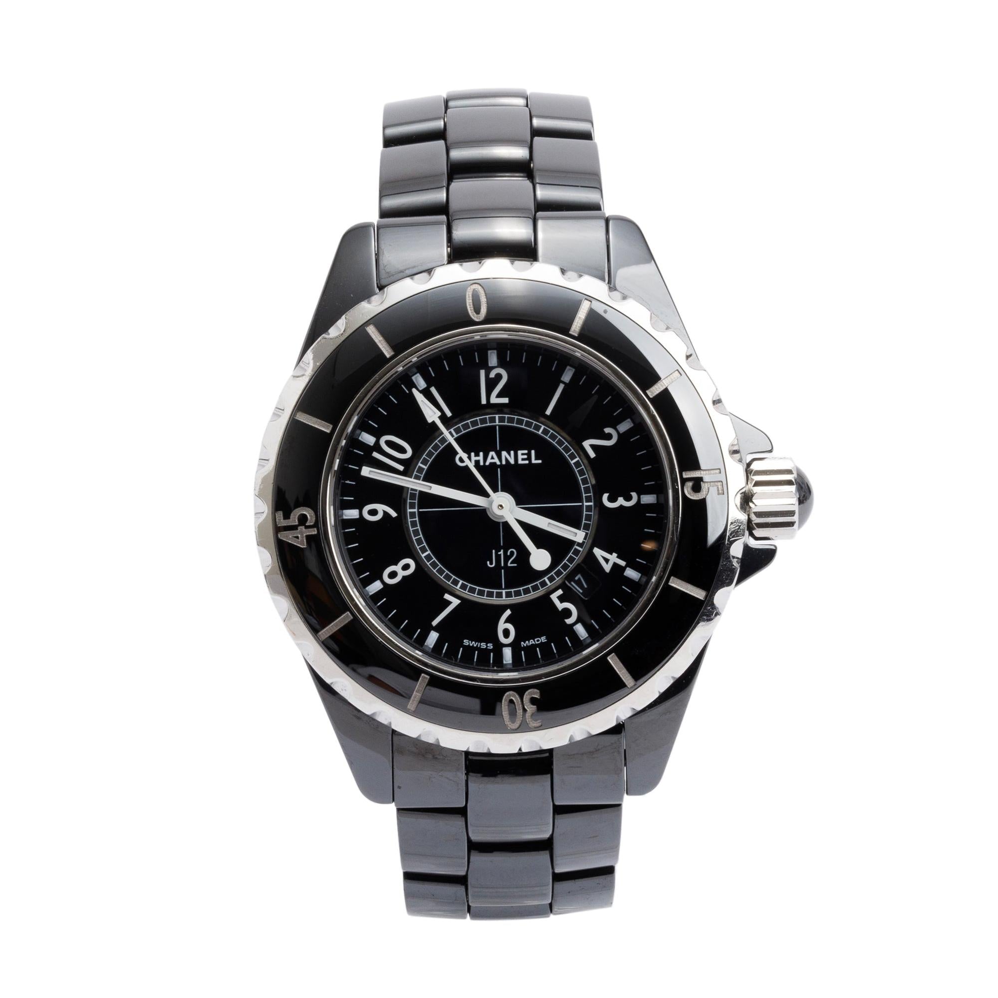 Chanel Black Ceramic 33 MM J12 Quartz Watch H0682 w/ Box