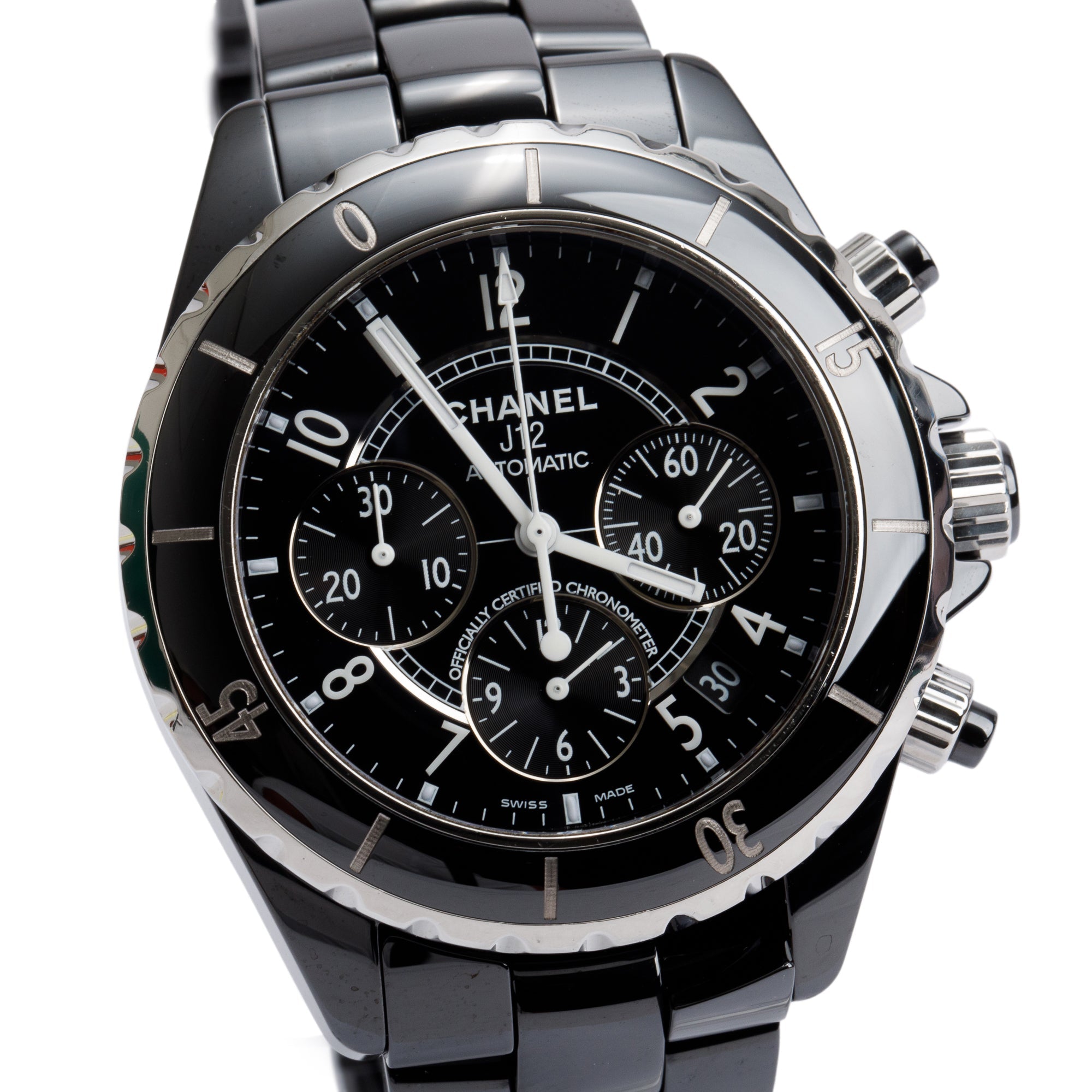 Chanel Black Ceramic Chronograph J12 41 MM Automatic Watch w/ Papers