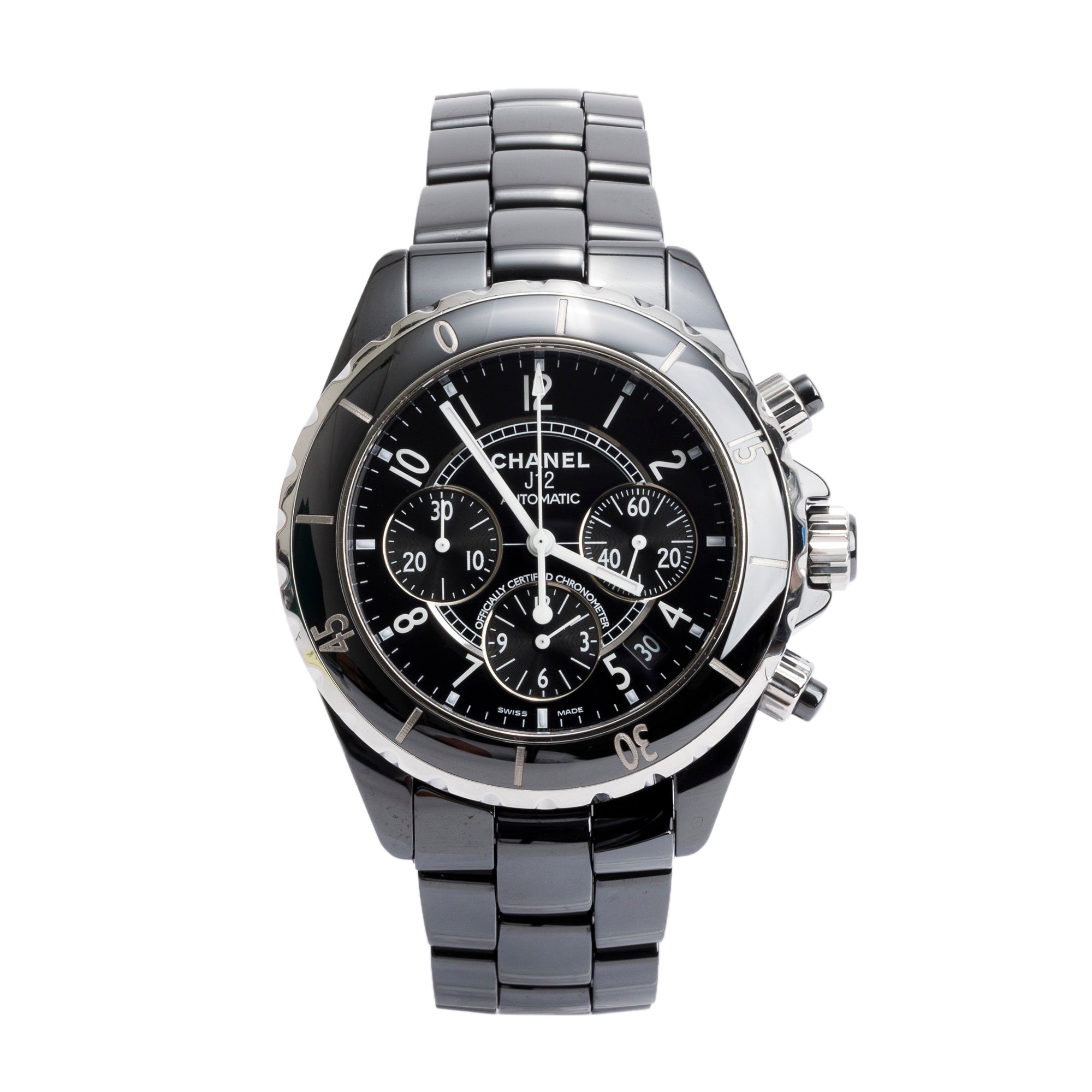Chanel Black Ceramic Chronograph J12 41 MM Automatic Watch w/ Papers