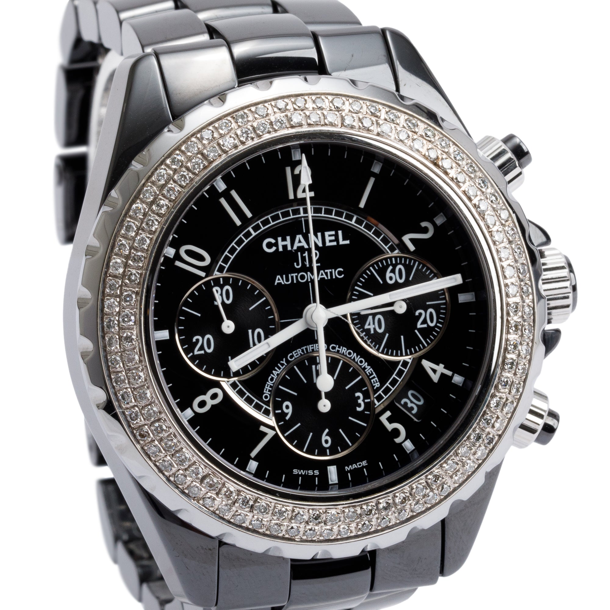 Chanel Black Ceramic Diamond Bezel Chronograph J12 41 MM Automatic Watch
