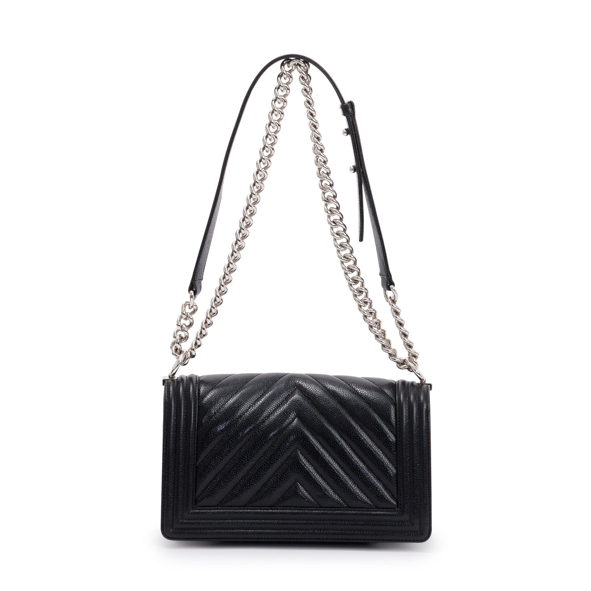 Chanel Black Chevron Caviar Medium Boy Bag w/ Box & Authenticity Card