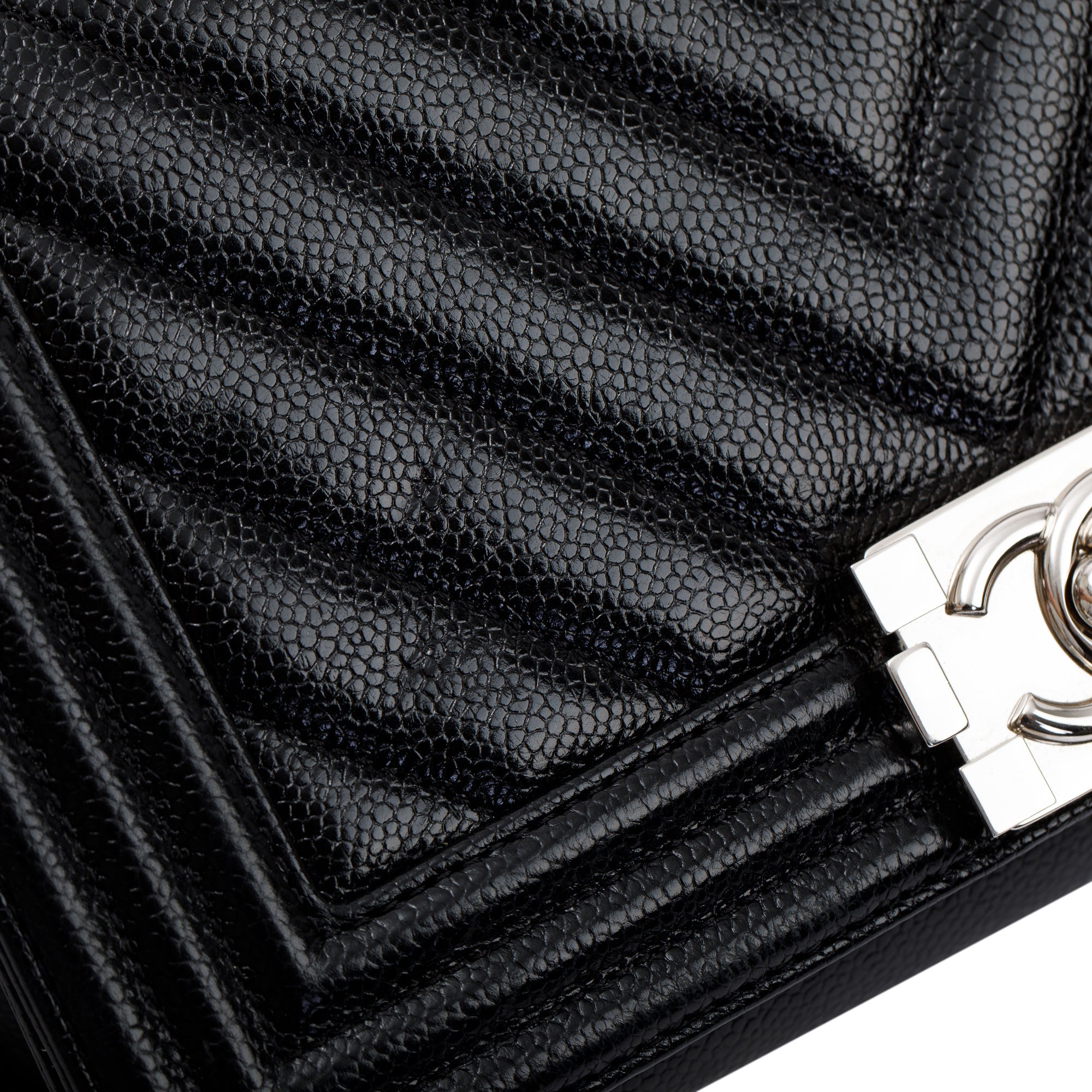 Chanel Black Chevron Caviar Medium Boy Bag w/ Box & Authenticity Card
