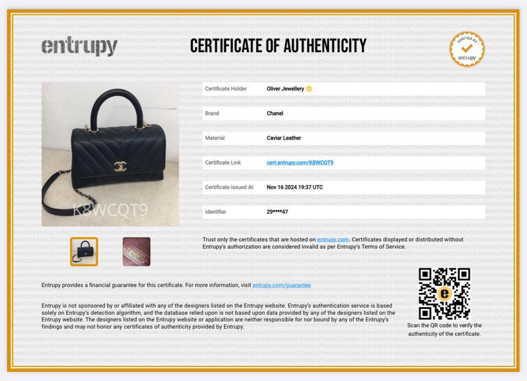 Chanel Black Chevron Quilted Caviar Leather Lizard Coco Top Handle Flap Bag w/ Strap, Box, Receipt & Authenticity Card