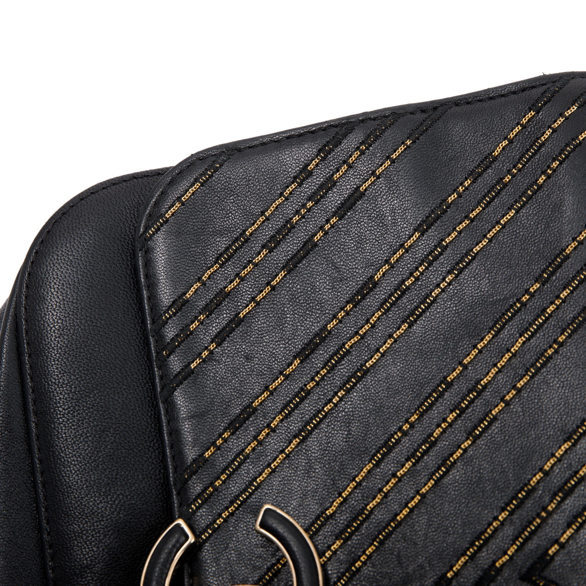 Chanel Black Chevron Subtle Flap Bag w/ Box & Authenticity Card