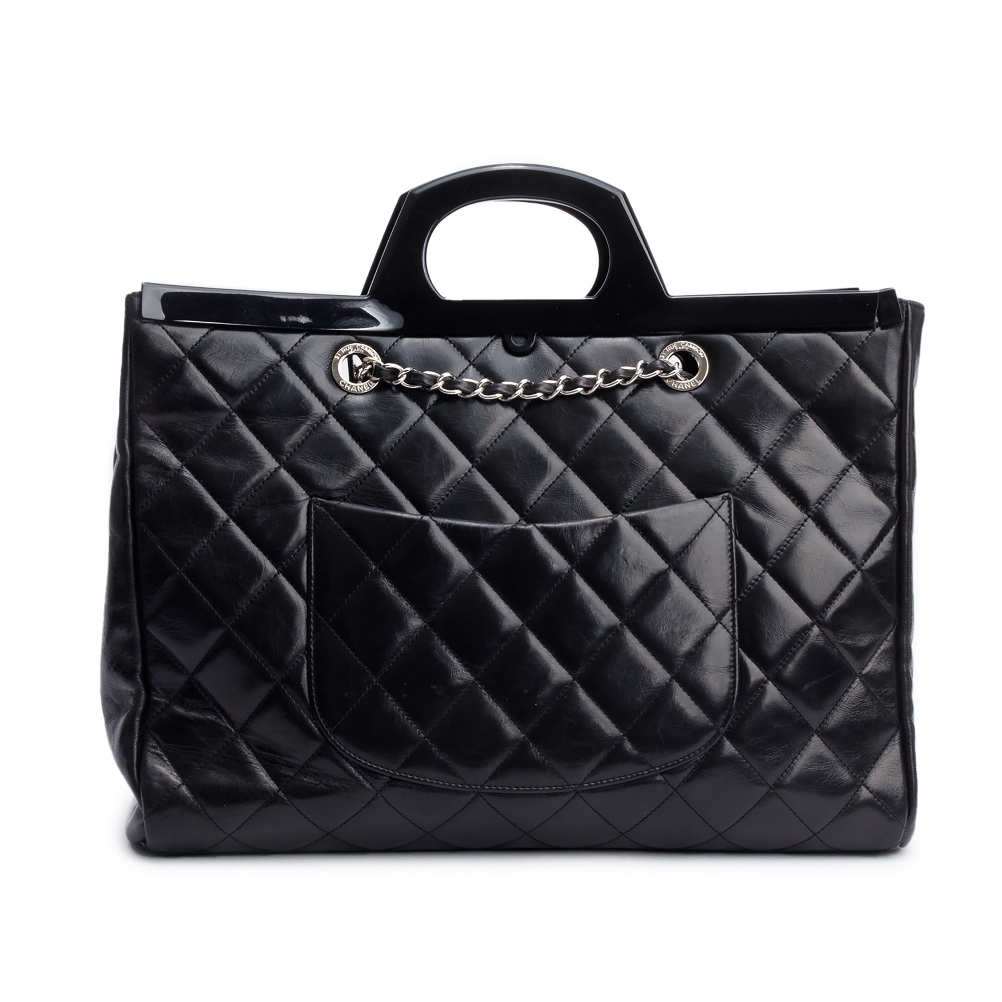 Chanel Black Glazed Calfskin Leather Large CC Delivery Tote w/ Authenticity Card