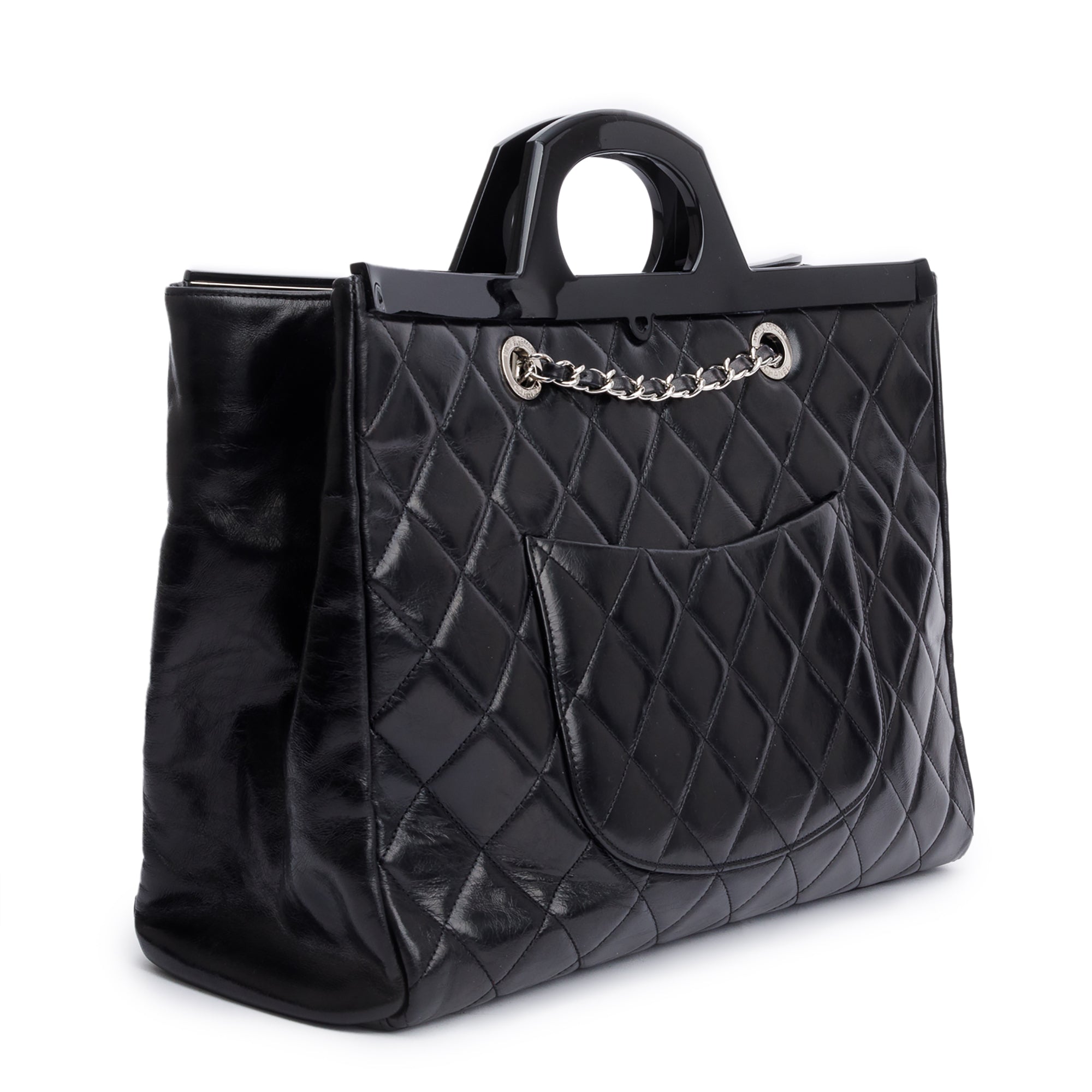 Chanel Black Glazed Calfskin Leather Large CC Delivery Tote w/ Authenticity Card