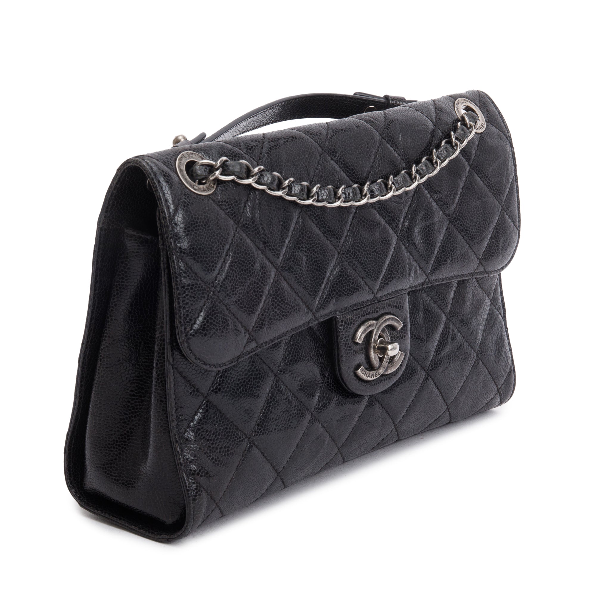 Chanel Black Glazed Caviar Leather Medium CC Crave Flap Bag w/ Box & Authenticity Card