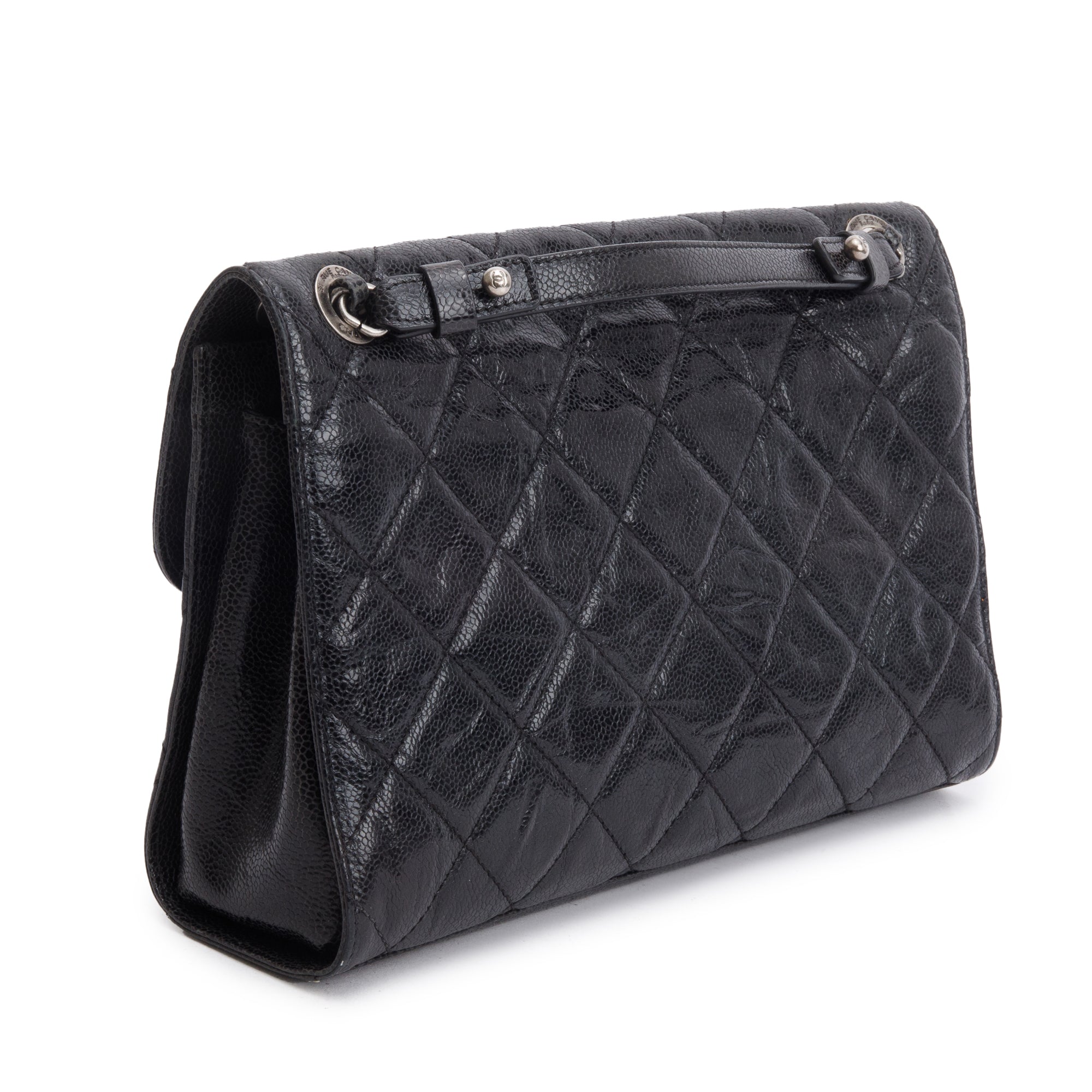 Chanel Black Glazed Caviar Leather Medium CC Crave Flap Bag w/ Box & Authenticity Card