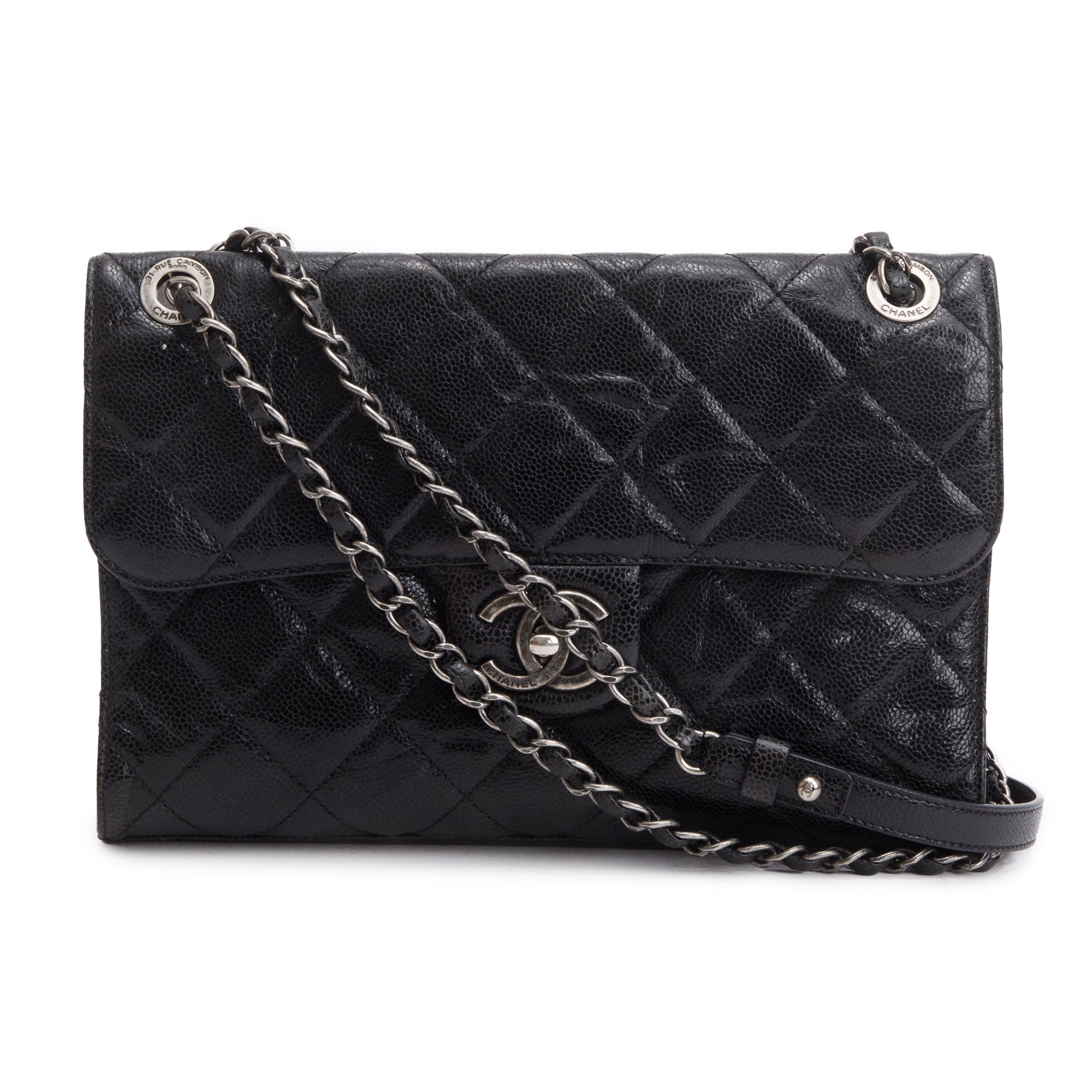 Chanel Black Glazed Caviar Leather Medium CC Crave Flap Bag w/ Box & Authenticity Card