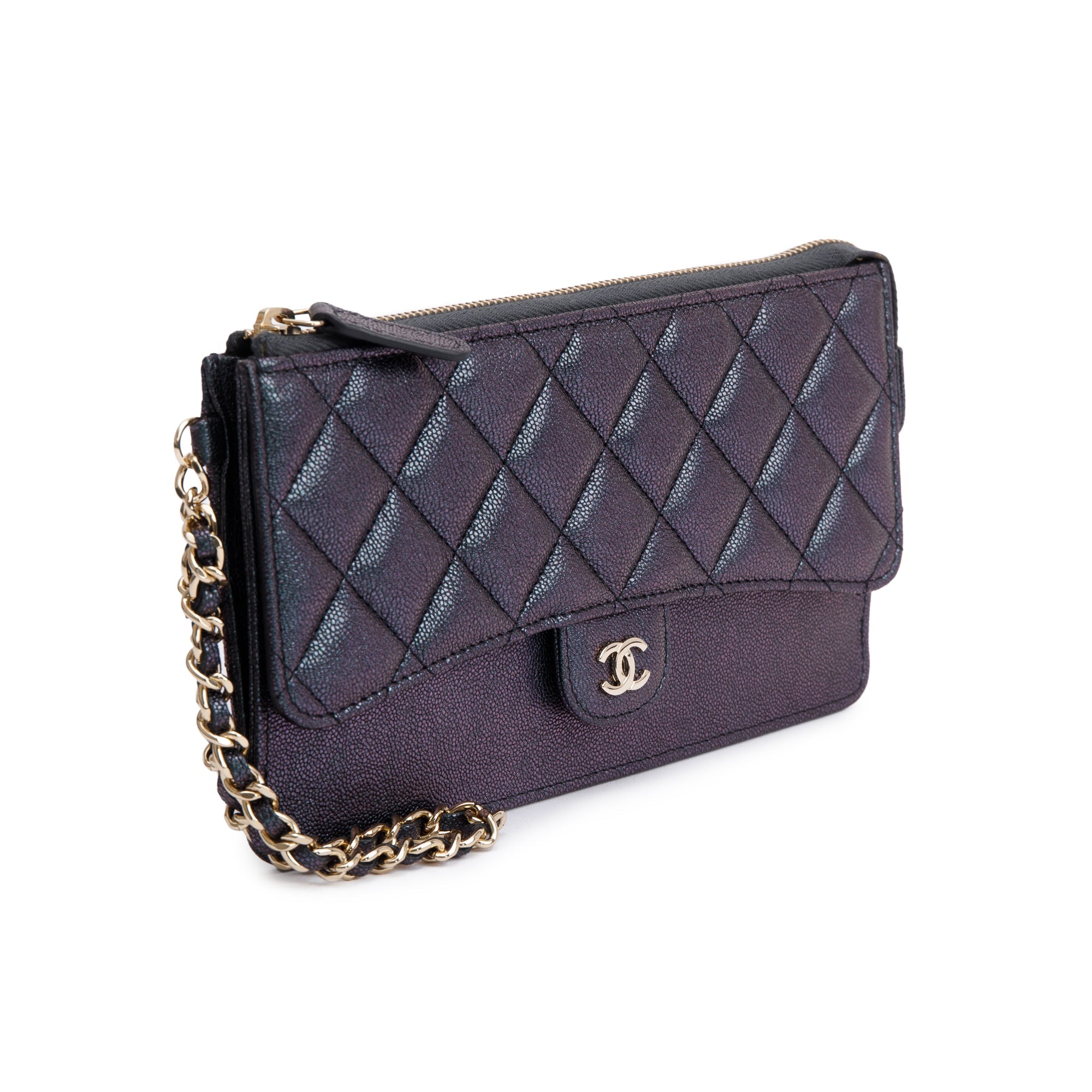 Chanel Black Iridescent Caviar Leather Classic Pouch with Handle w/ Box & Authenticity Card