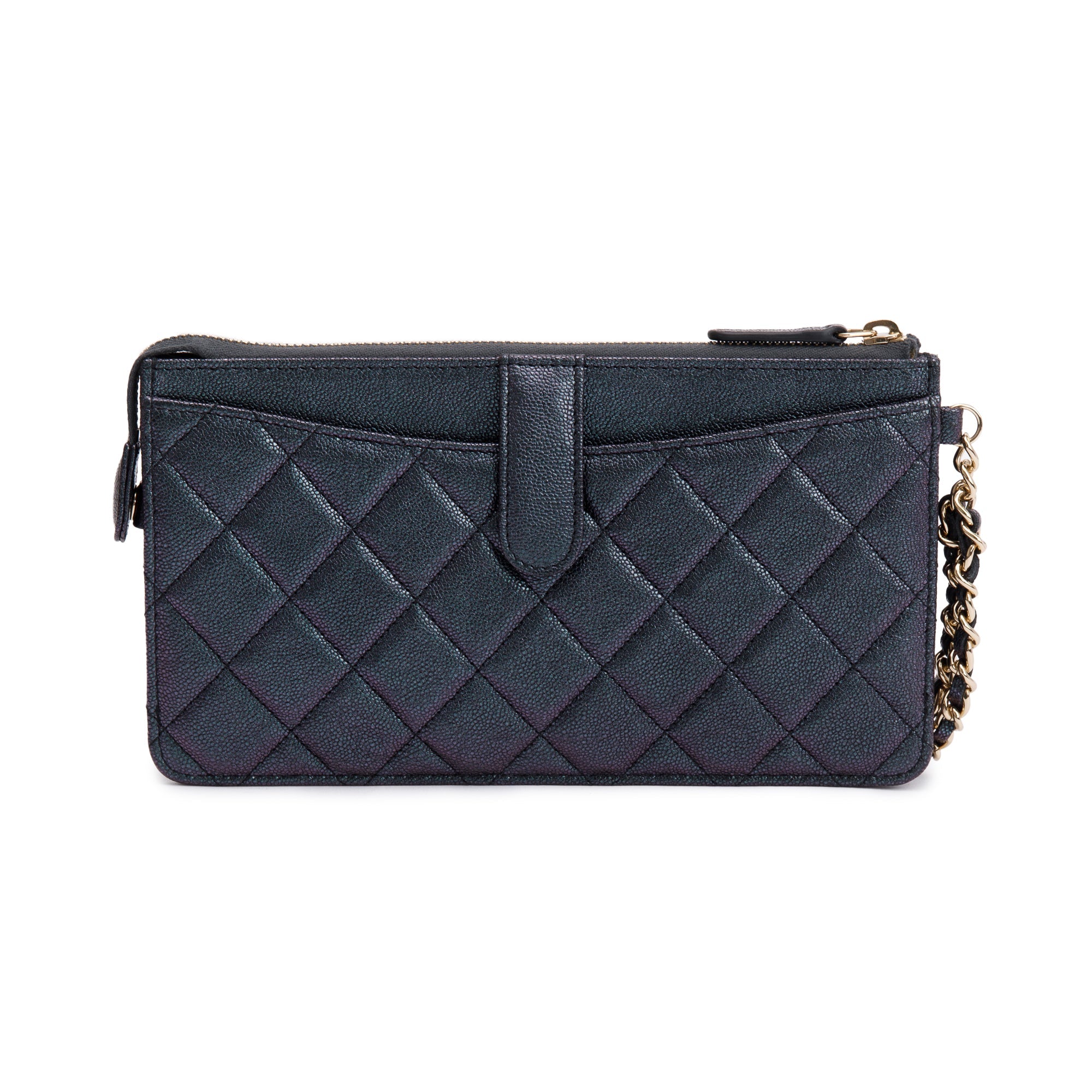 Chanel Black Iridescent Caviar Leather Classic Pouch with Handle w/ Box & Authenticity Card