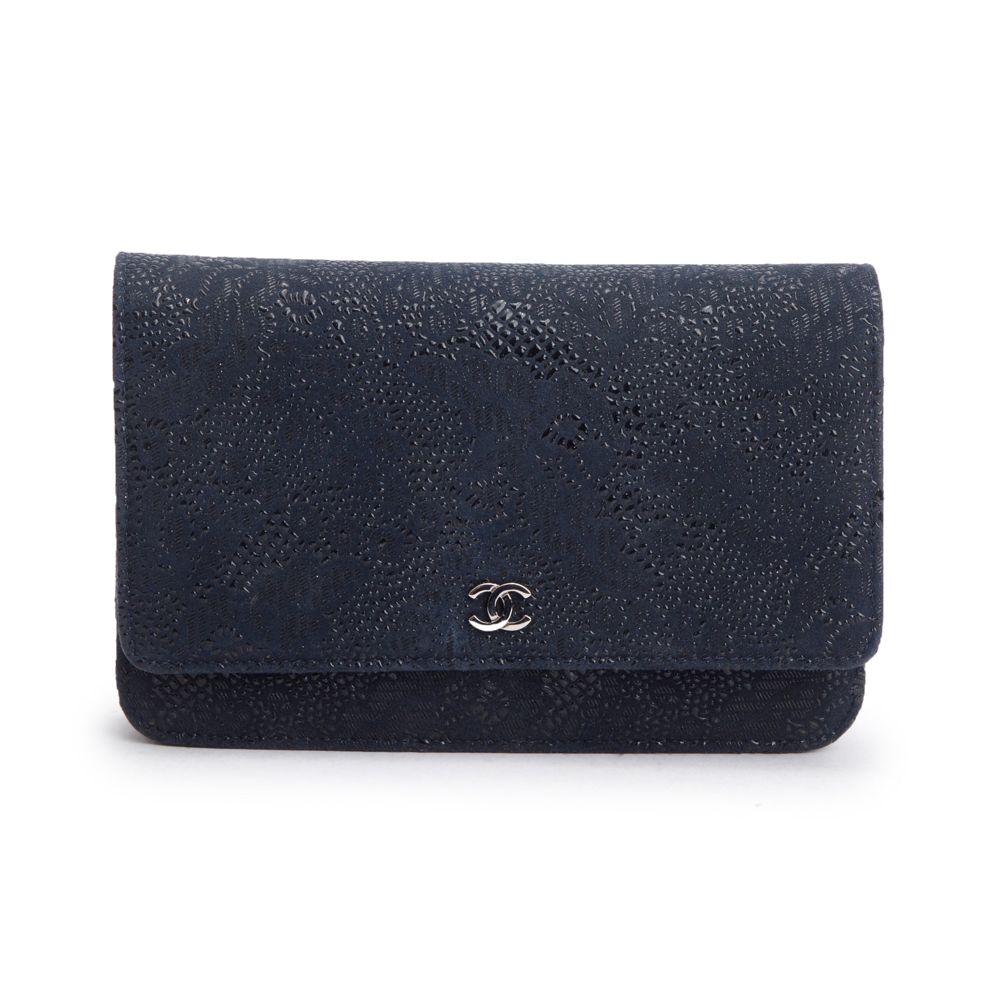 Chanel Black Lace Goatskin Classic Wallet on Chain w/ Box & Authenticity Card