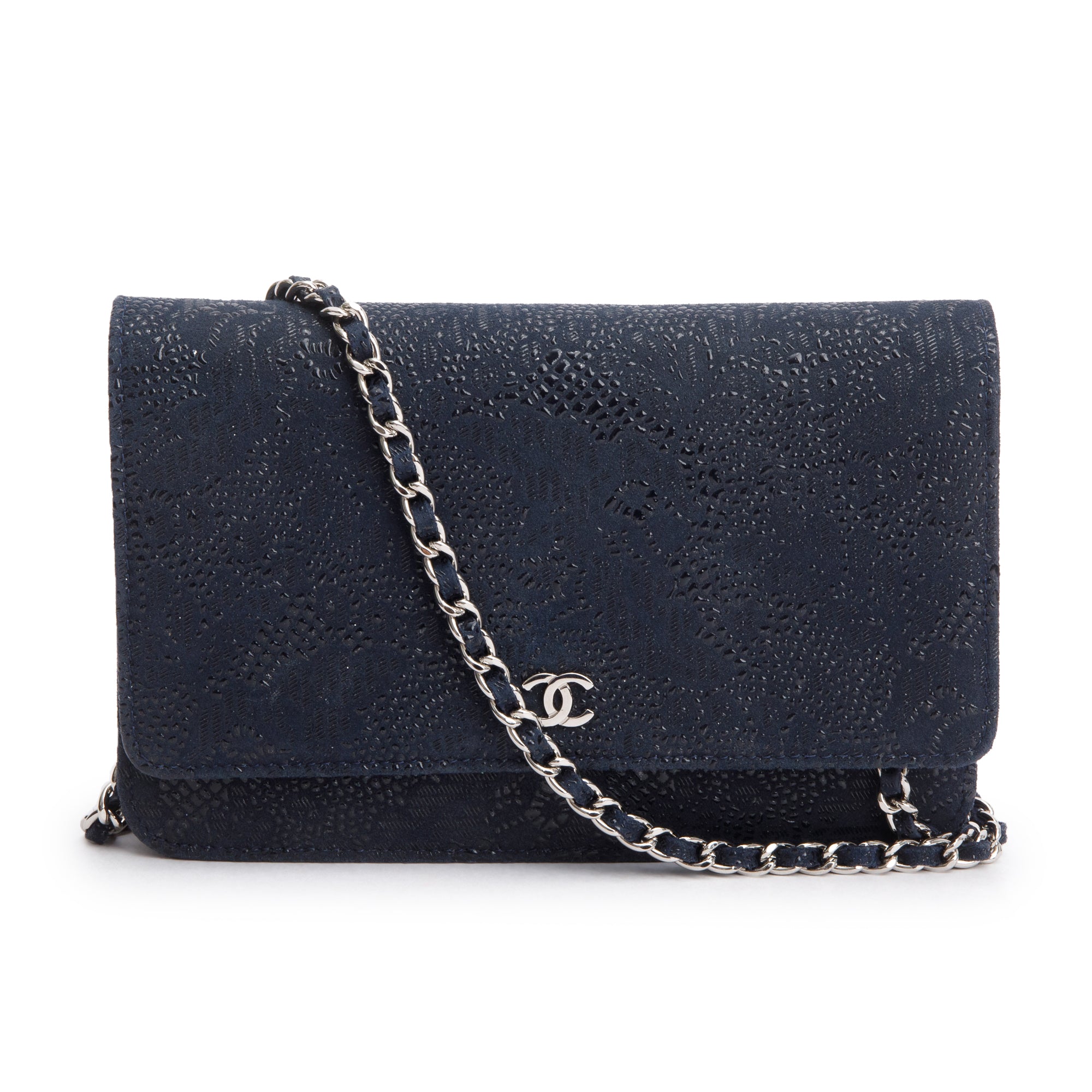 Chanel Black Lace Goatskin Classic Wallet on Chain w/ Box & Authenticity Card
