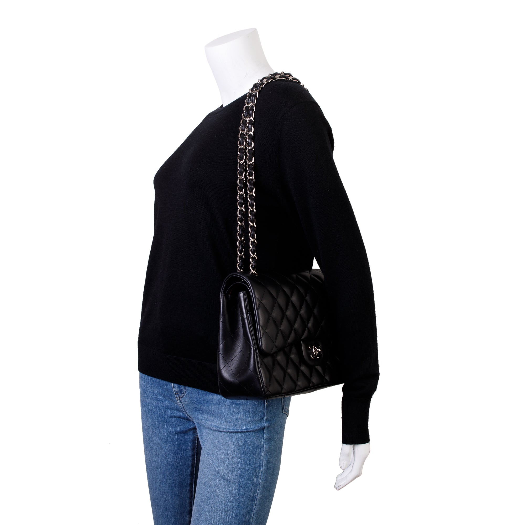 Chanel Black Lambskin Classic Jumbo Double Flap Bag w/ Box & Authenticity Card