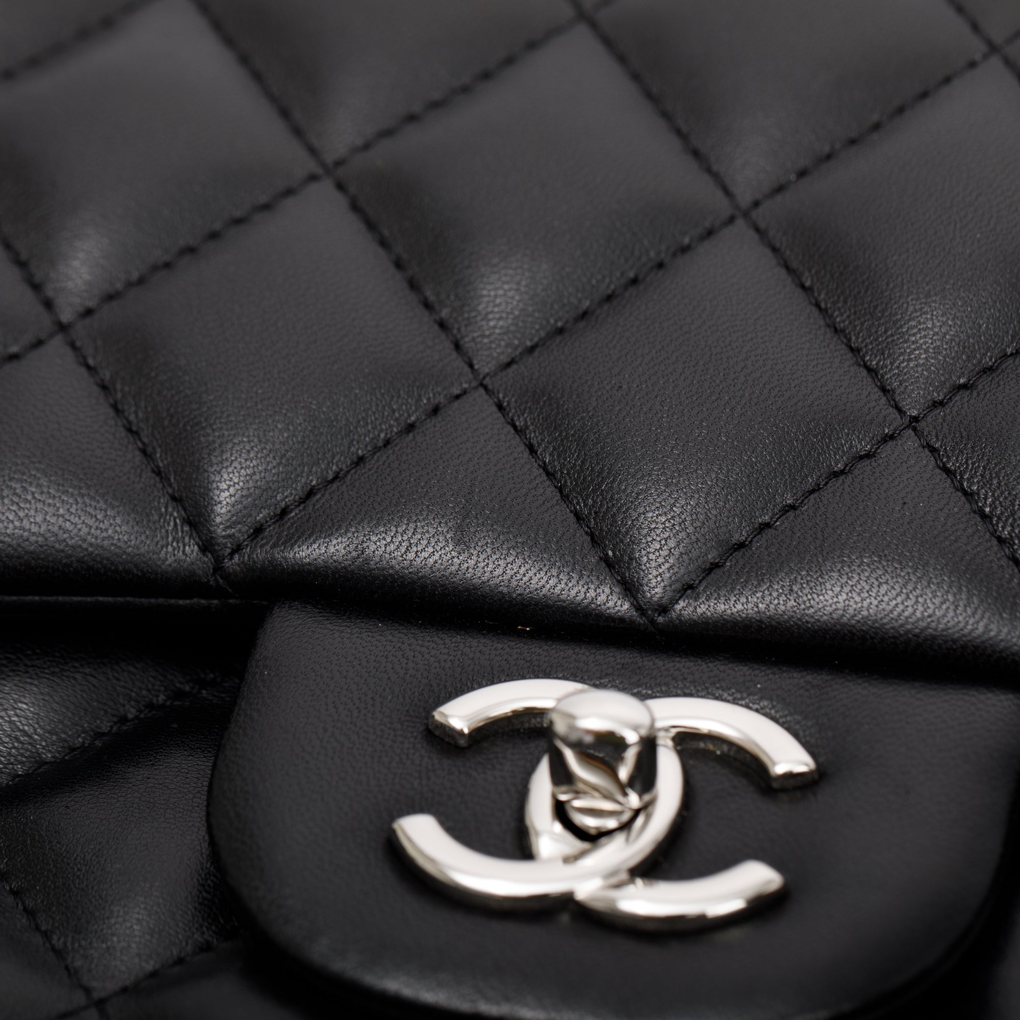 Chanel Black Lambskin Classic Jumbo Double Flap Bag w/ Box & Authenticity Card