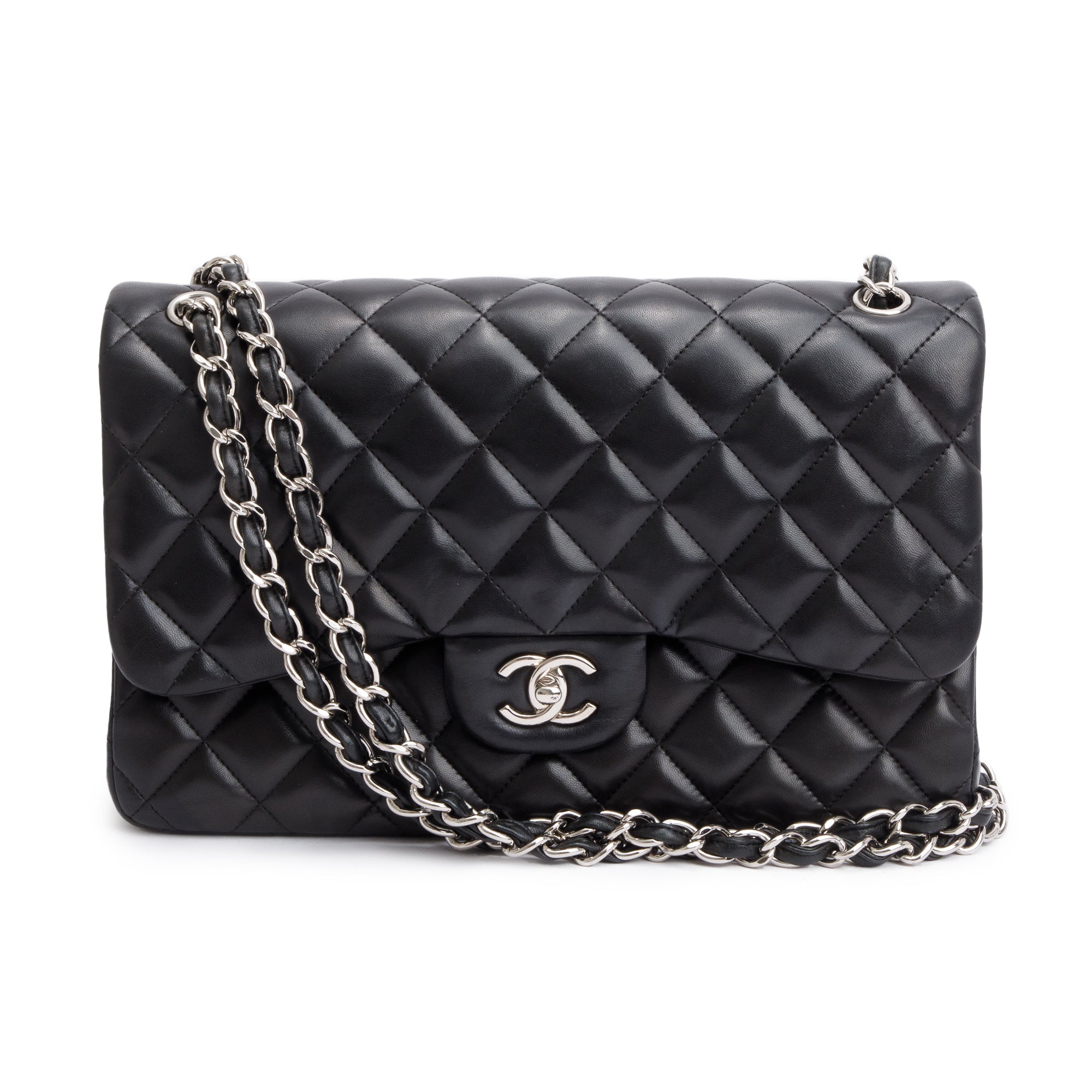 Chanel Black Lambskin Classic Jumbo Double Flap Bag