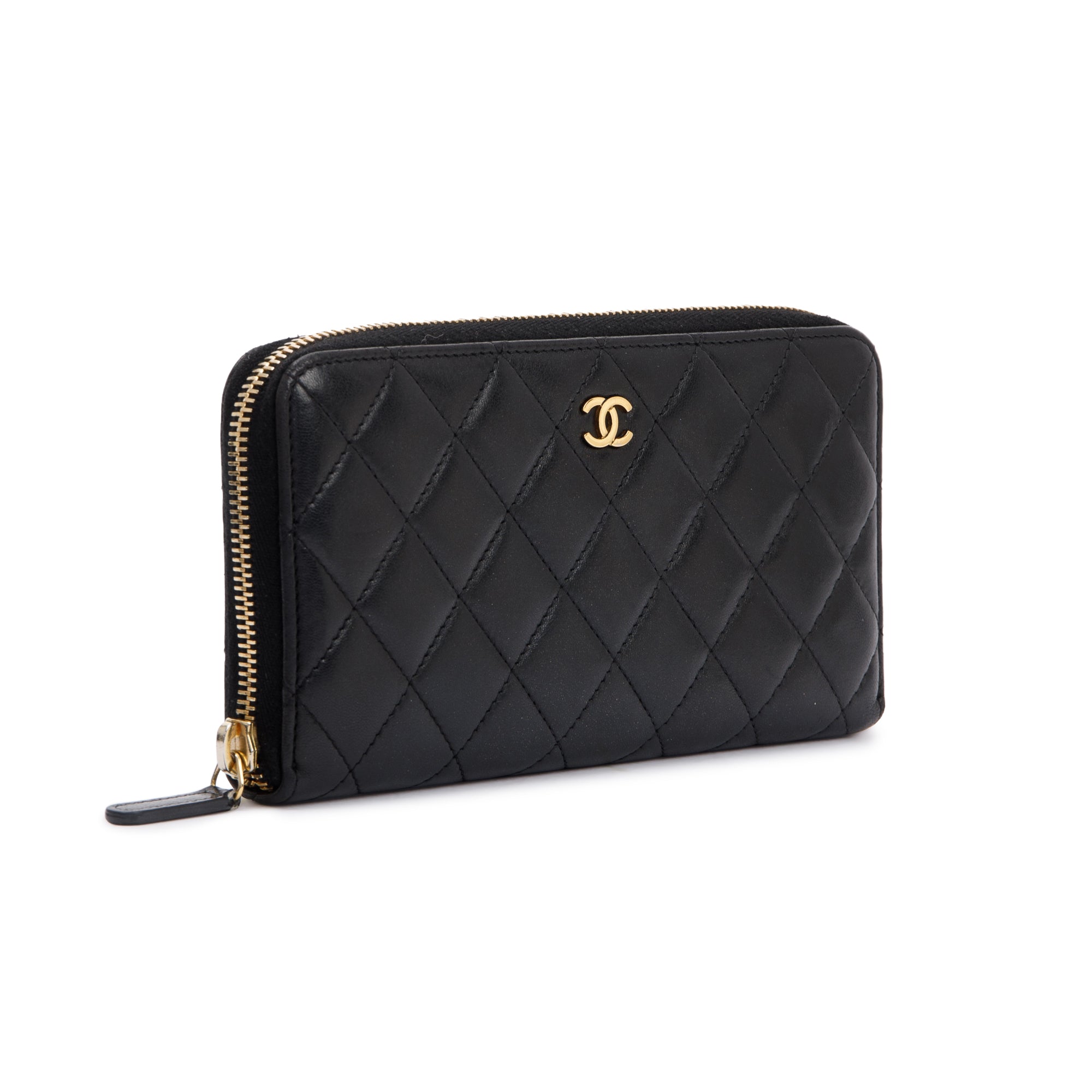 Chanel Black Lambskin Classic Long Zipped Wallet w/ Authenticity Card