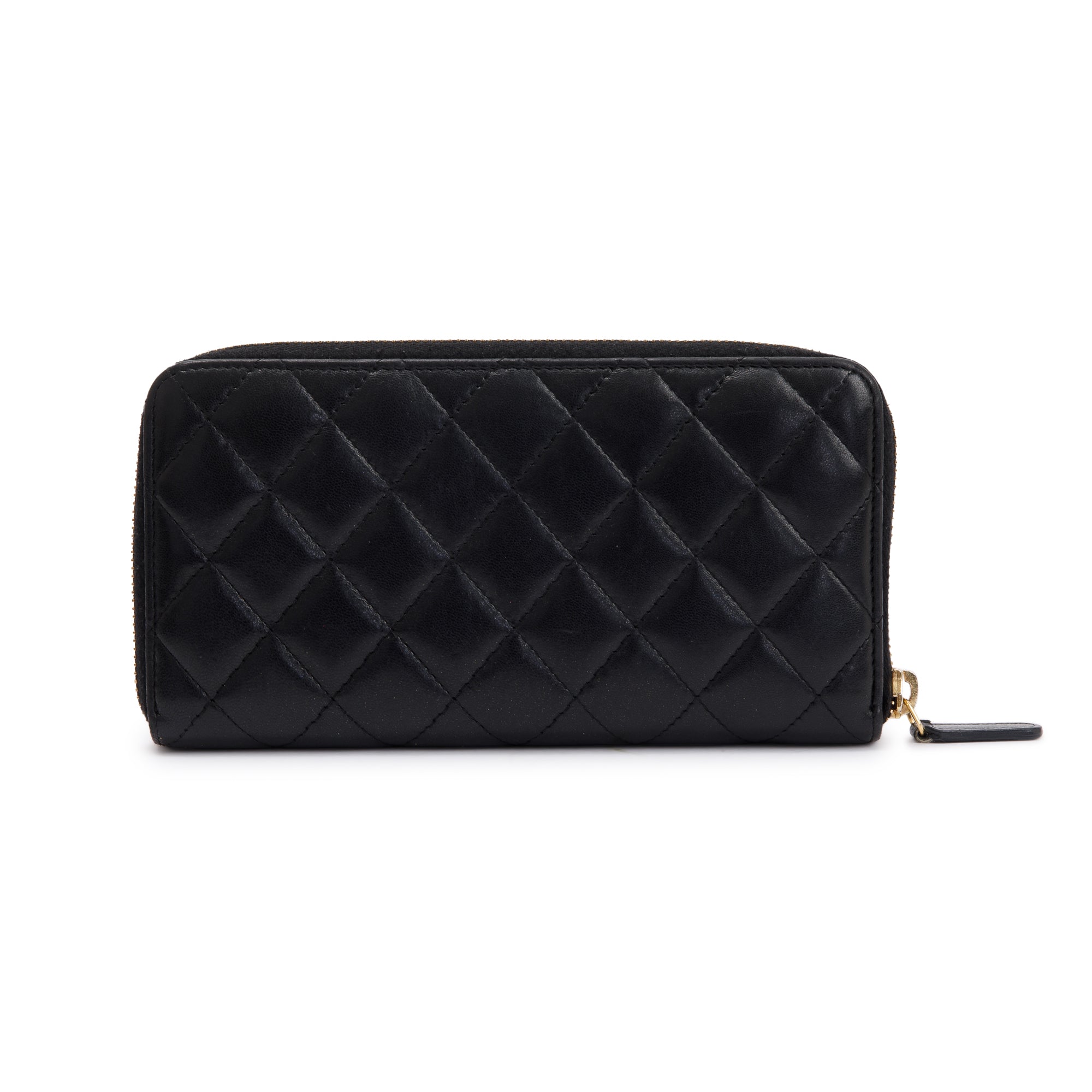 Chanel Black Lambskin Classic Long Zipped Wallet w/ Authenticity Card
