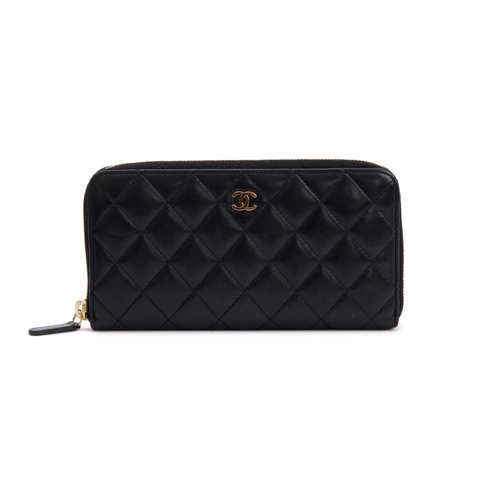 Chanel Black Lambskin Classic Long Zipped Wallet w/ Authenticity Card