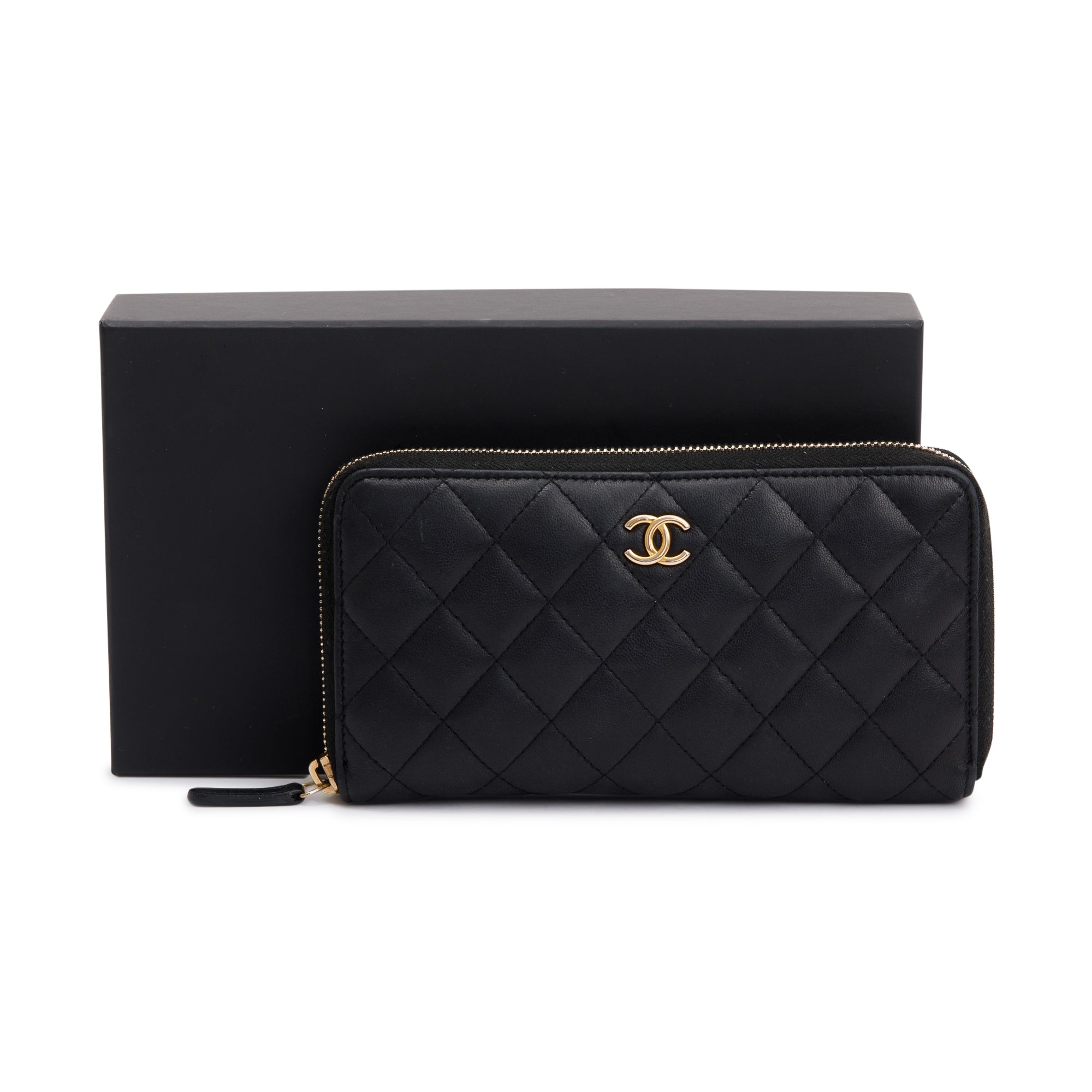 Chanel Black Lambskin Classic Long Zipped Wallet w/ Box & Authenticity Card
