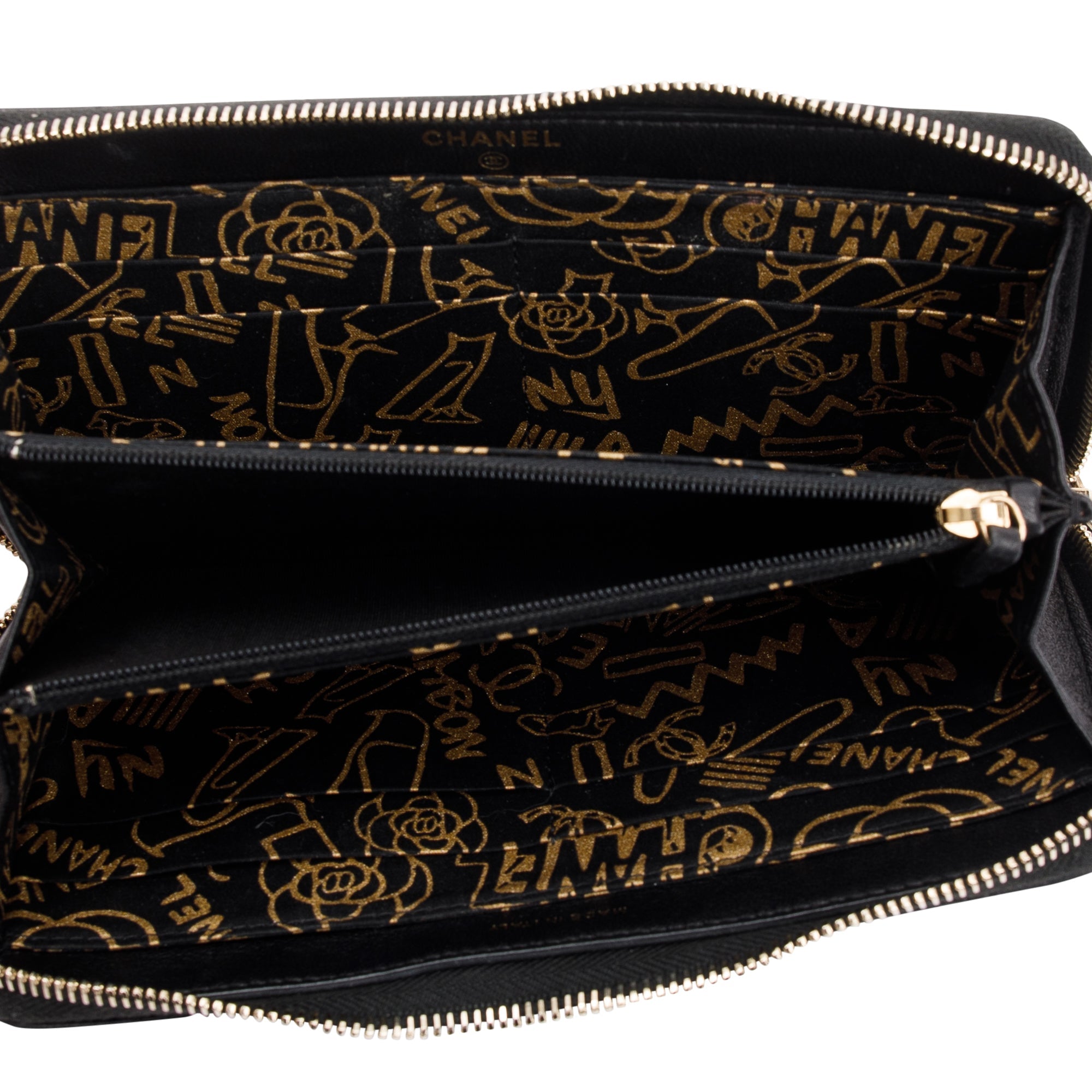 Chanel Black Lambskin Classic Long Zipped Wallet w/ Box & Authenticity Card