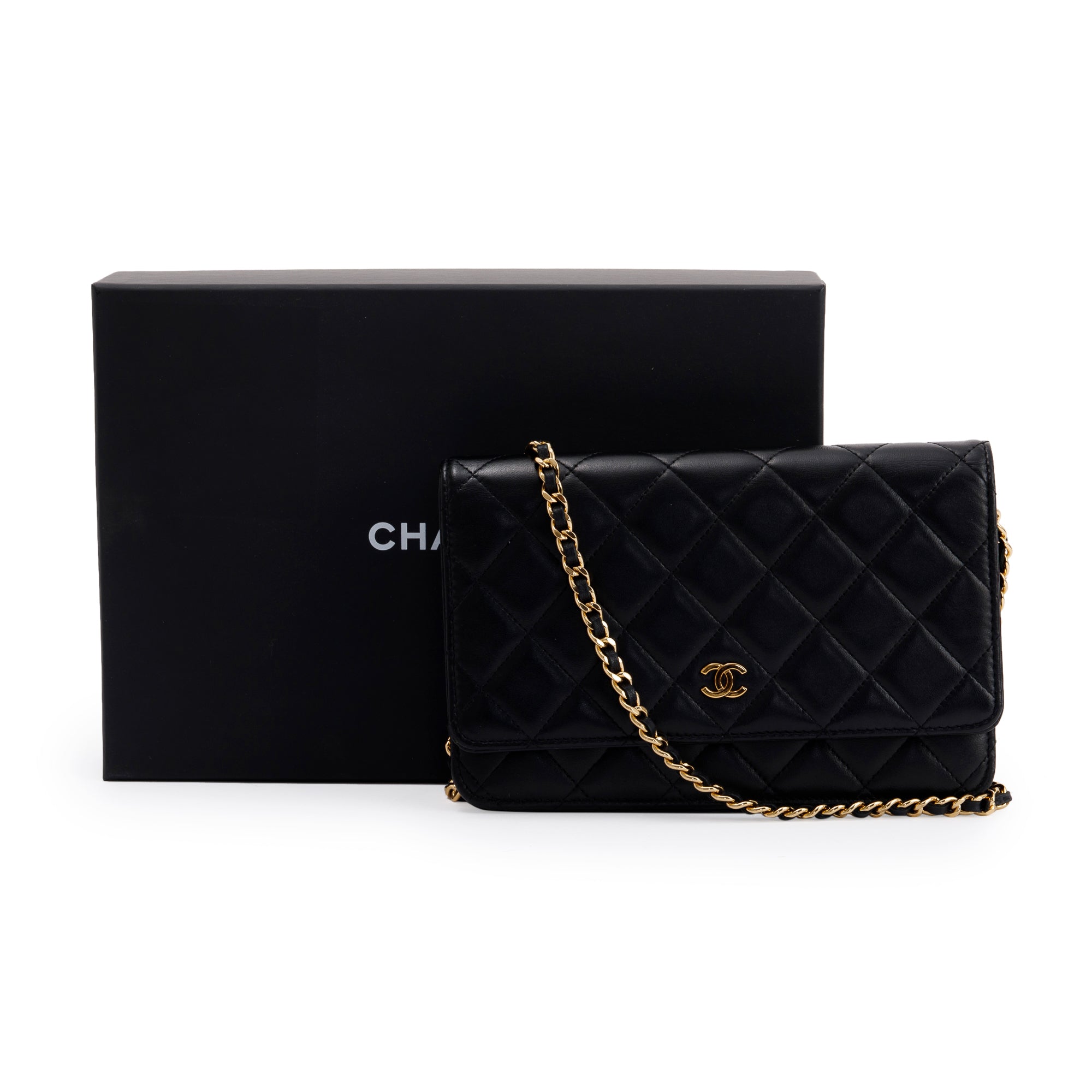 Chanel Black Lambskin Classic Wallet on Chain w/ Box & Authenticity Card