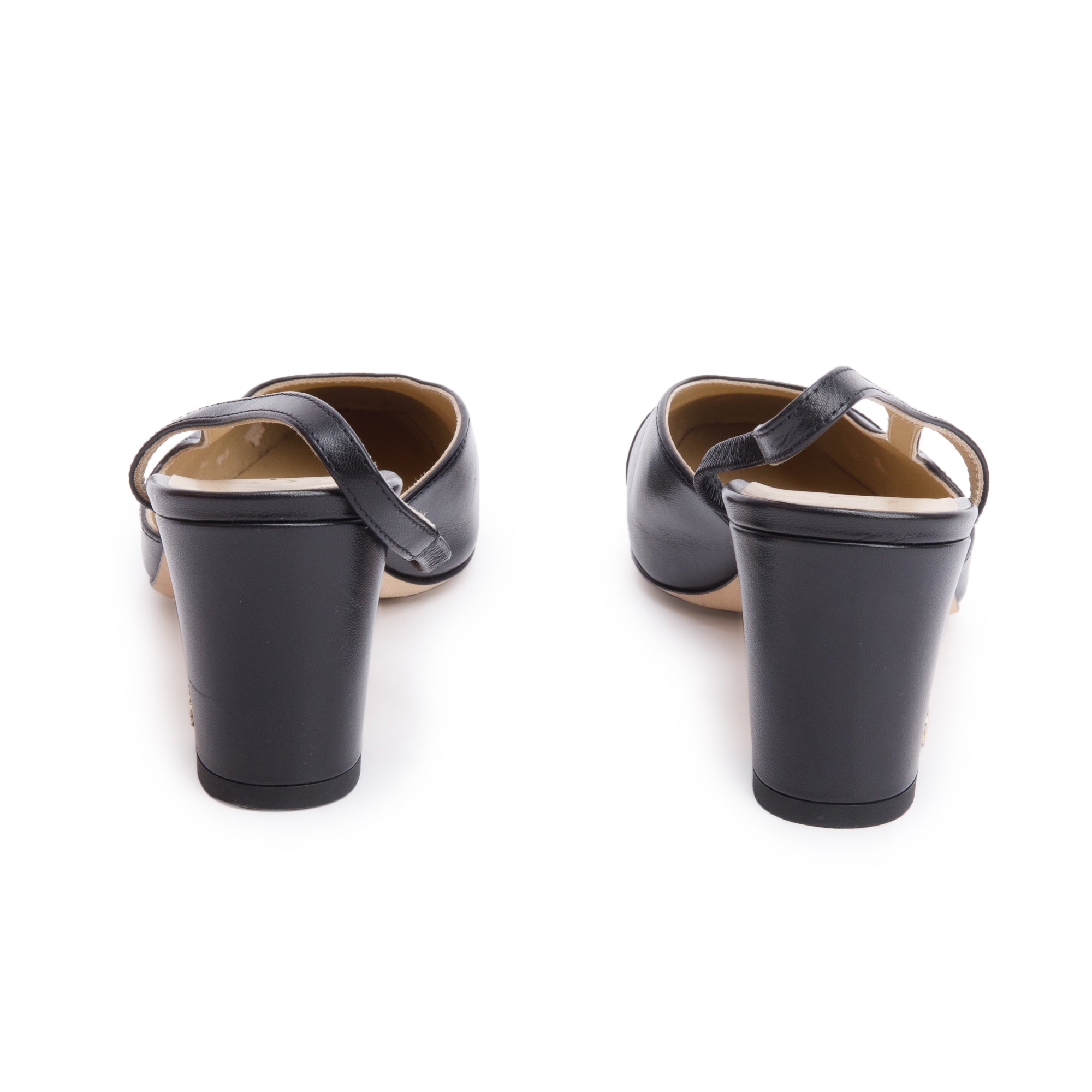 Chanel Black Lambskin Grosgrain Interlocking CC Logo Sling Back Shoes, Size 36 w/ Box