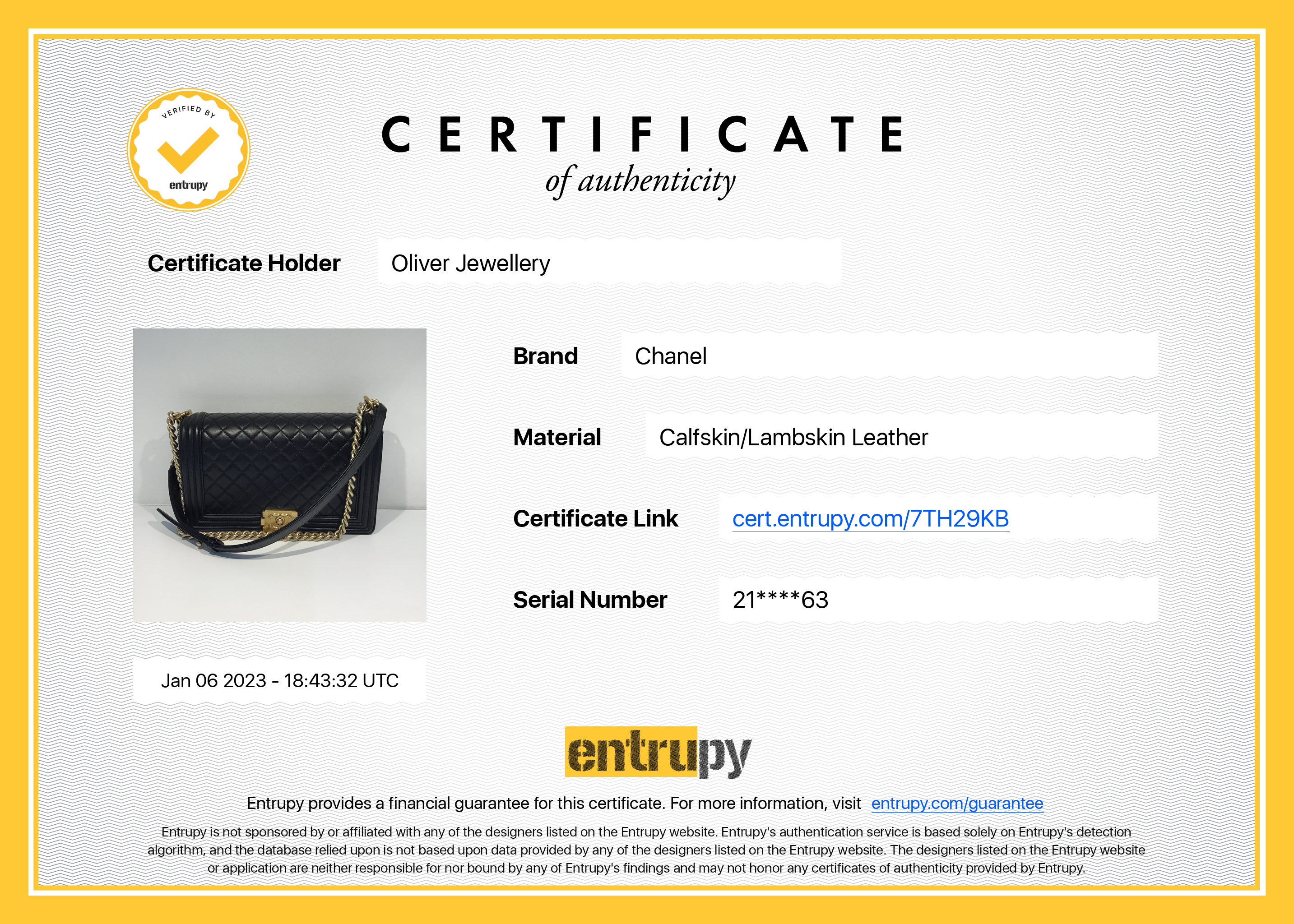 Chanel Black Lambskin Large Boy Bag w/ Authenticity Card