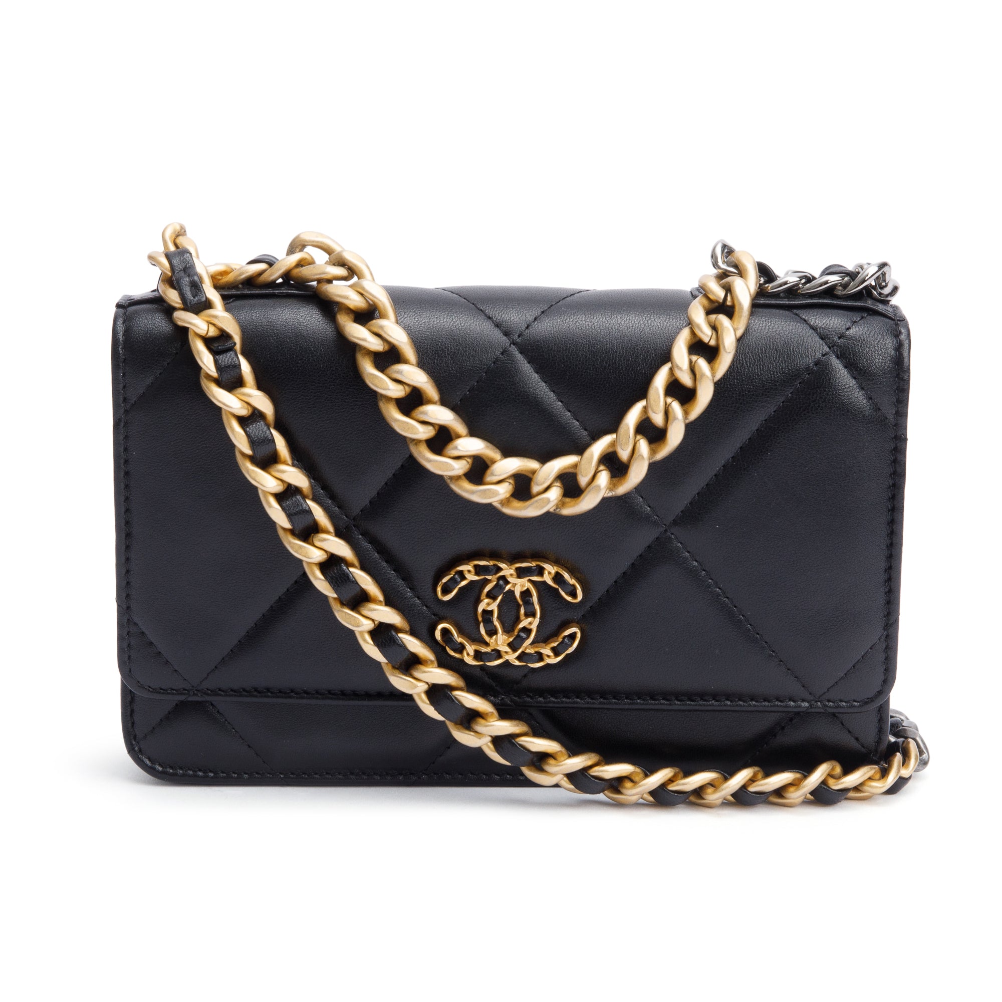 Chanel Black Lambskin Leather 19 Wallet On Chain w/ Box
