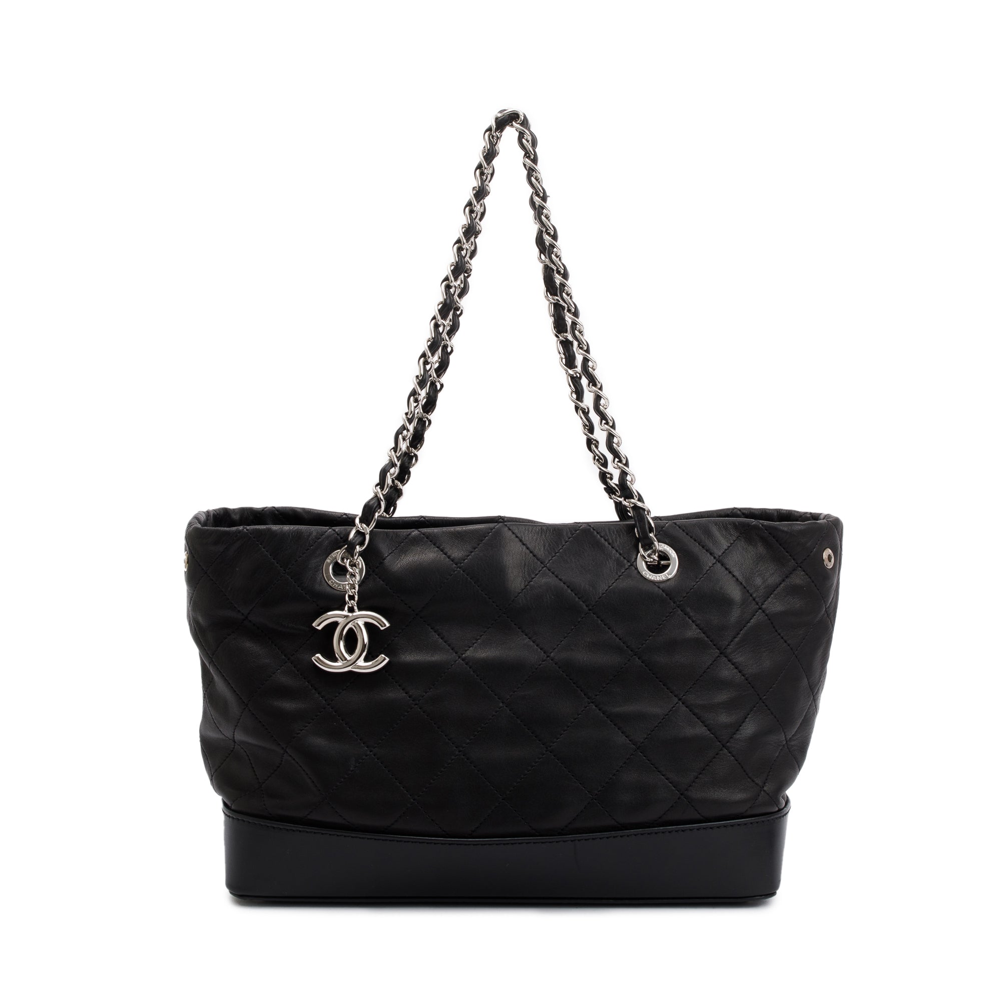 Chanel Black Lambskin Leather CC Soft Charm Tote