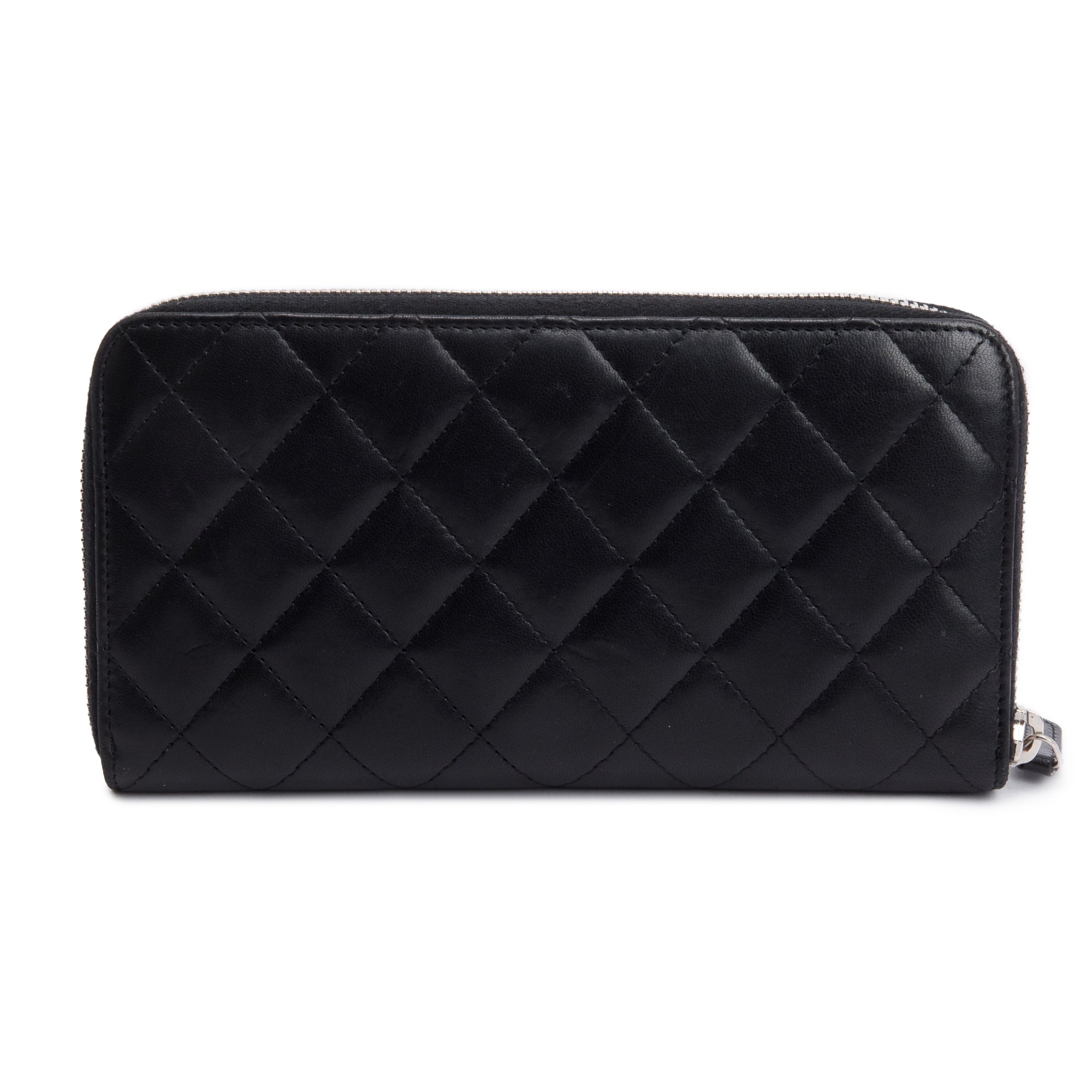 Chanel Black Lambskin Leather Classic Large Gusset Zip Around Wallet