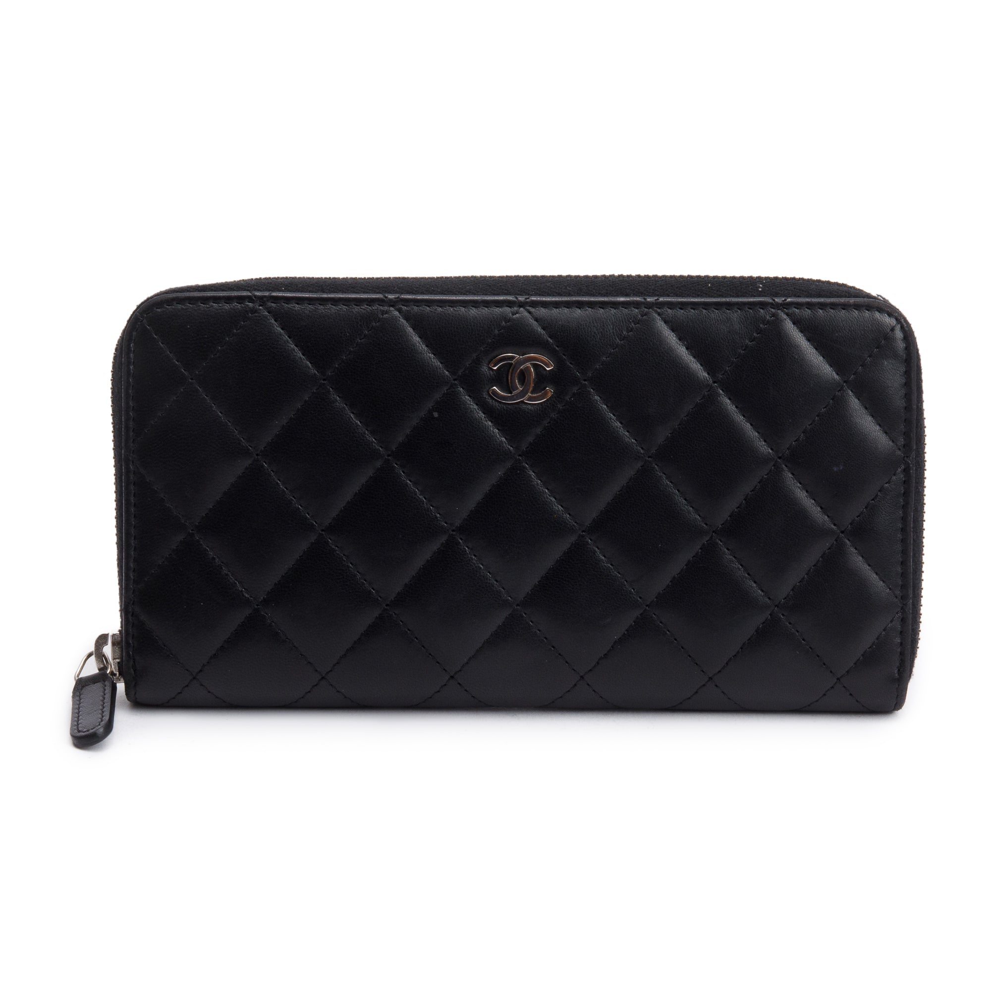 Chanel Black Lambskin Leather Classic Large Gusset Zip Around