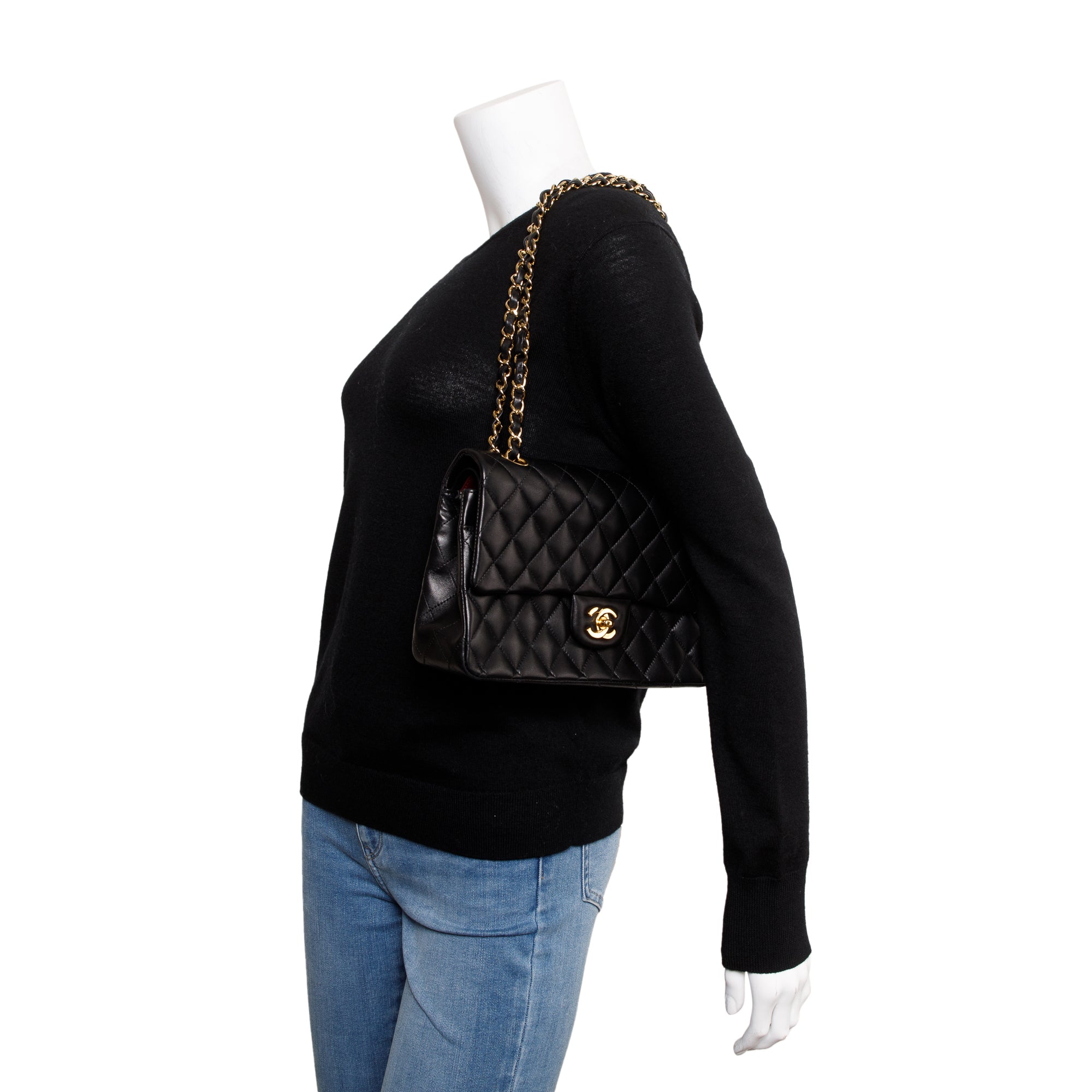 Chanel Black Lambskin Leather Classic Medium Double Flap Bag