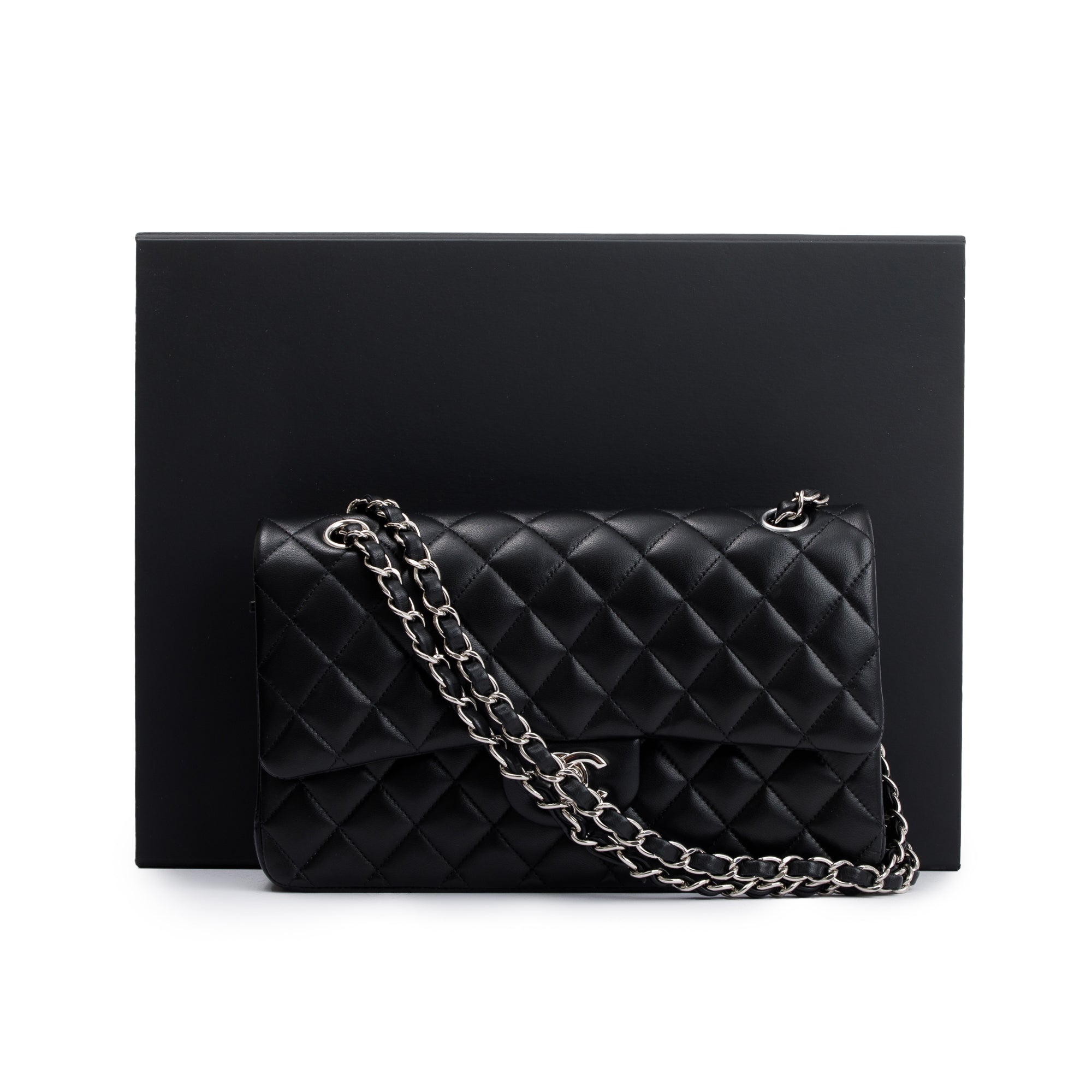 Chanel Black Lambskin Leather Classic Medium Double Flap Bag w/ Box & Authenticity Card