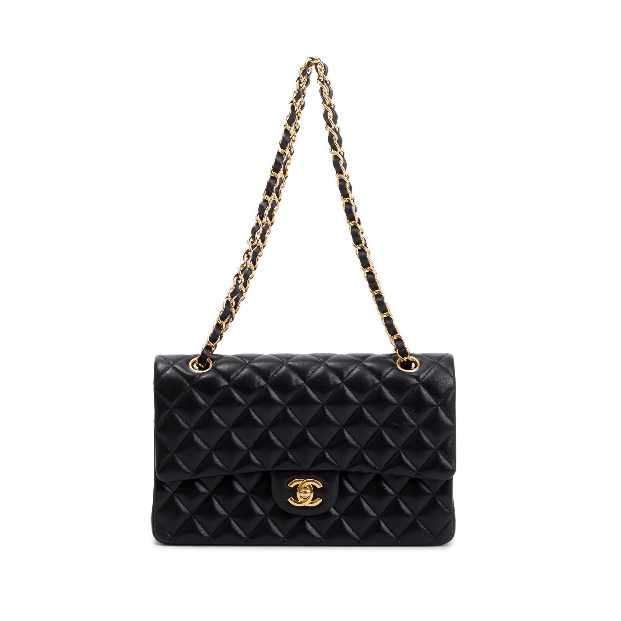 Chanel Black Lambskin Leather Classic Medium Double Flap Bag w/ Box & Authenticity Card