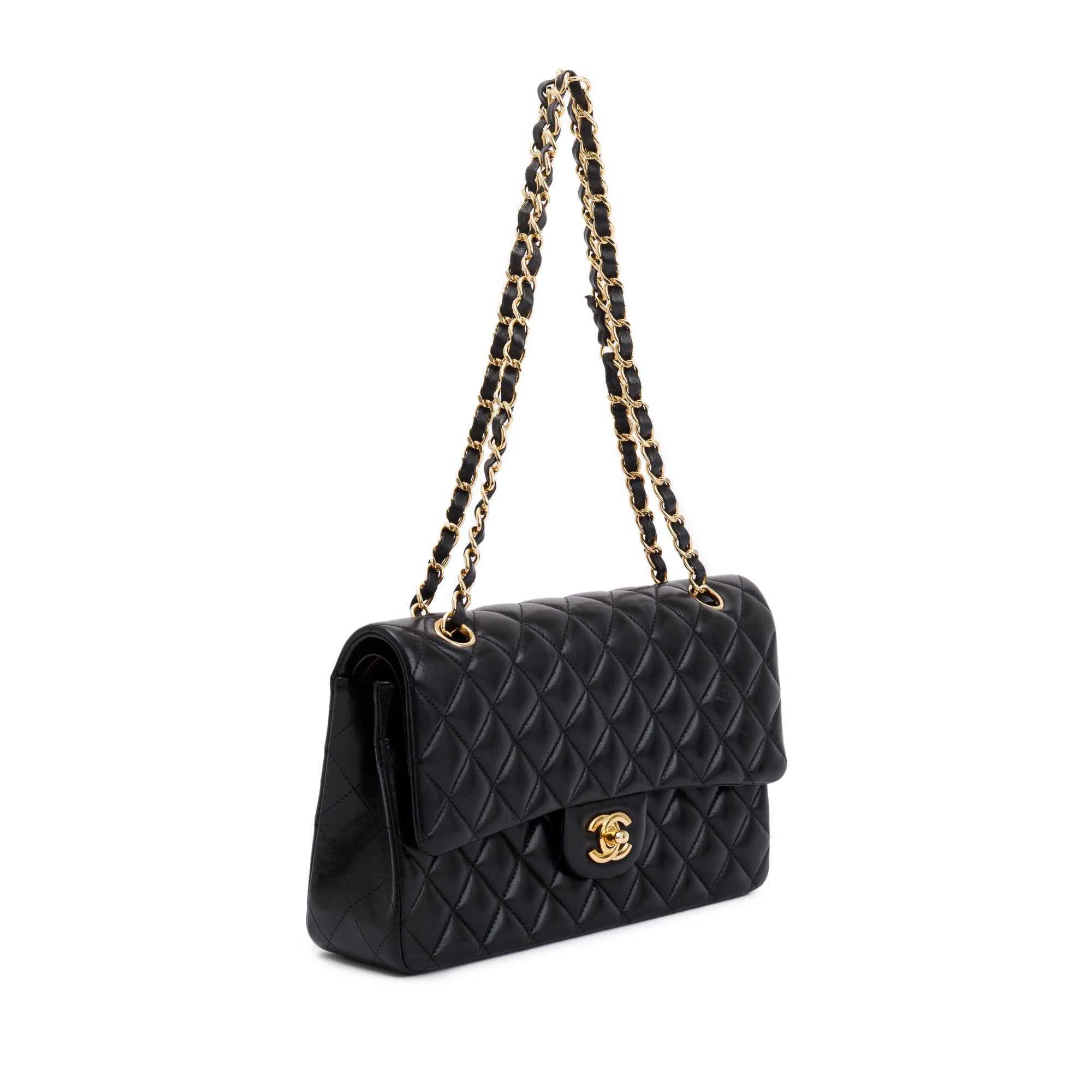 Chanel Black Lambskin Leather Classic Medium Double Flap Bag w/ Box & Authenticity Card